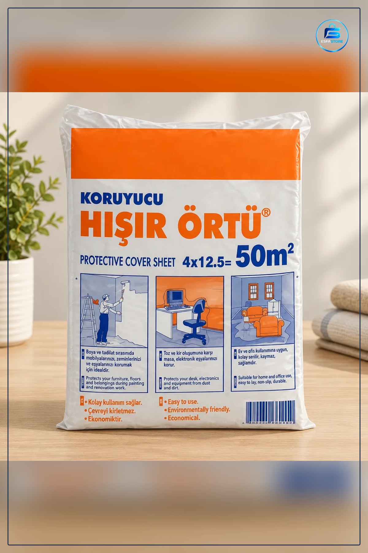 Kalın 50 Metre Koruyucu Zemin Örtüsü Ambalaj Malzemesi Boya Tadilat Hışır Örtü Kullanımı Kolay