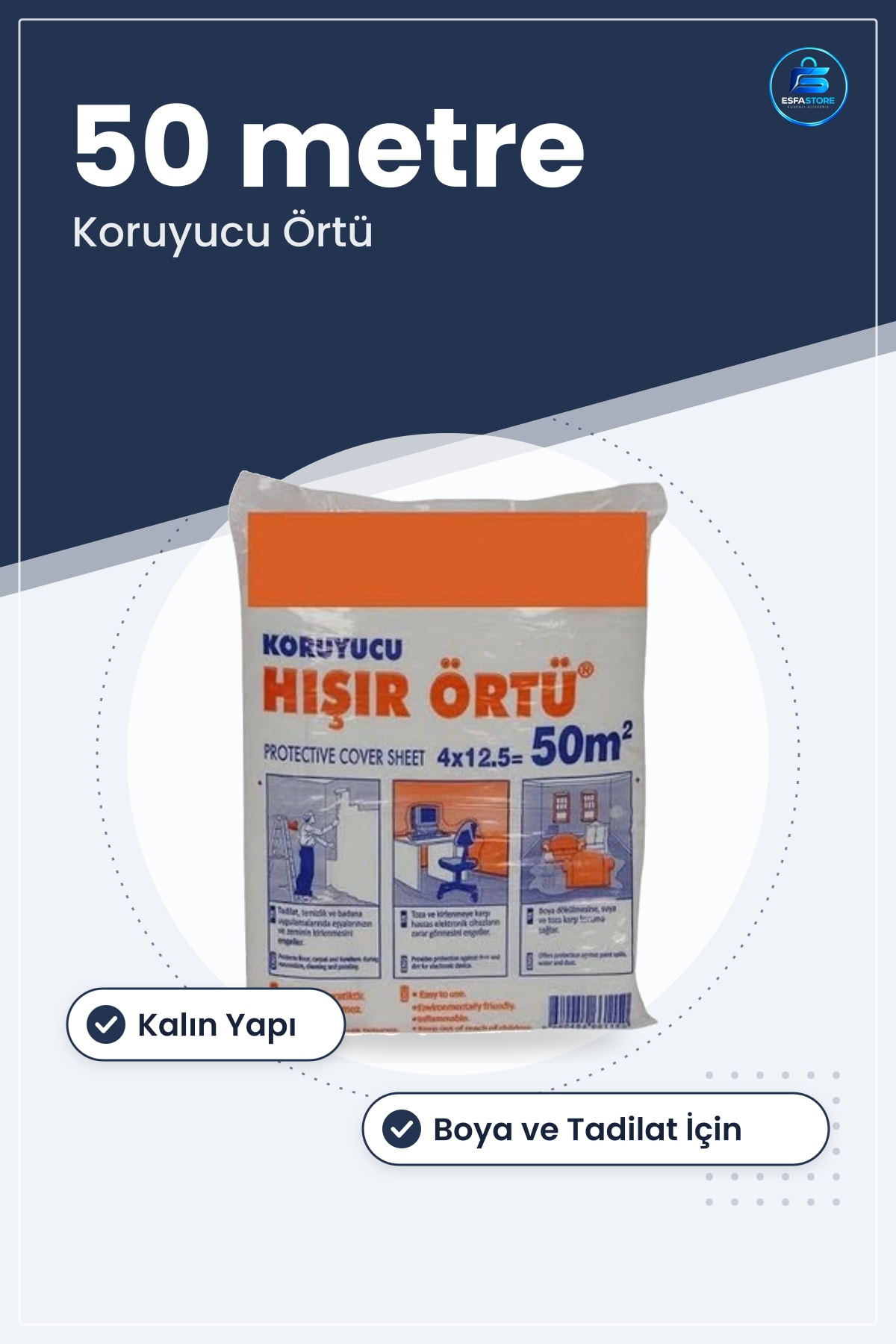 Kalın 50 Metre Koruyucu Zemin Örtüsü Ambalaj Malzemesi Boya Tadilat Hışır Örtü Kullanımı Kolay