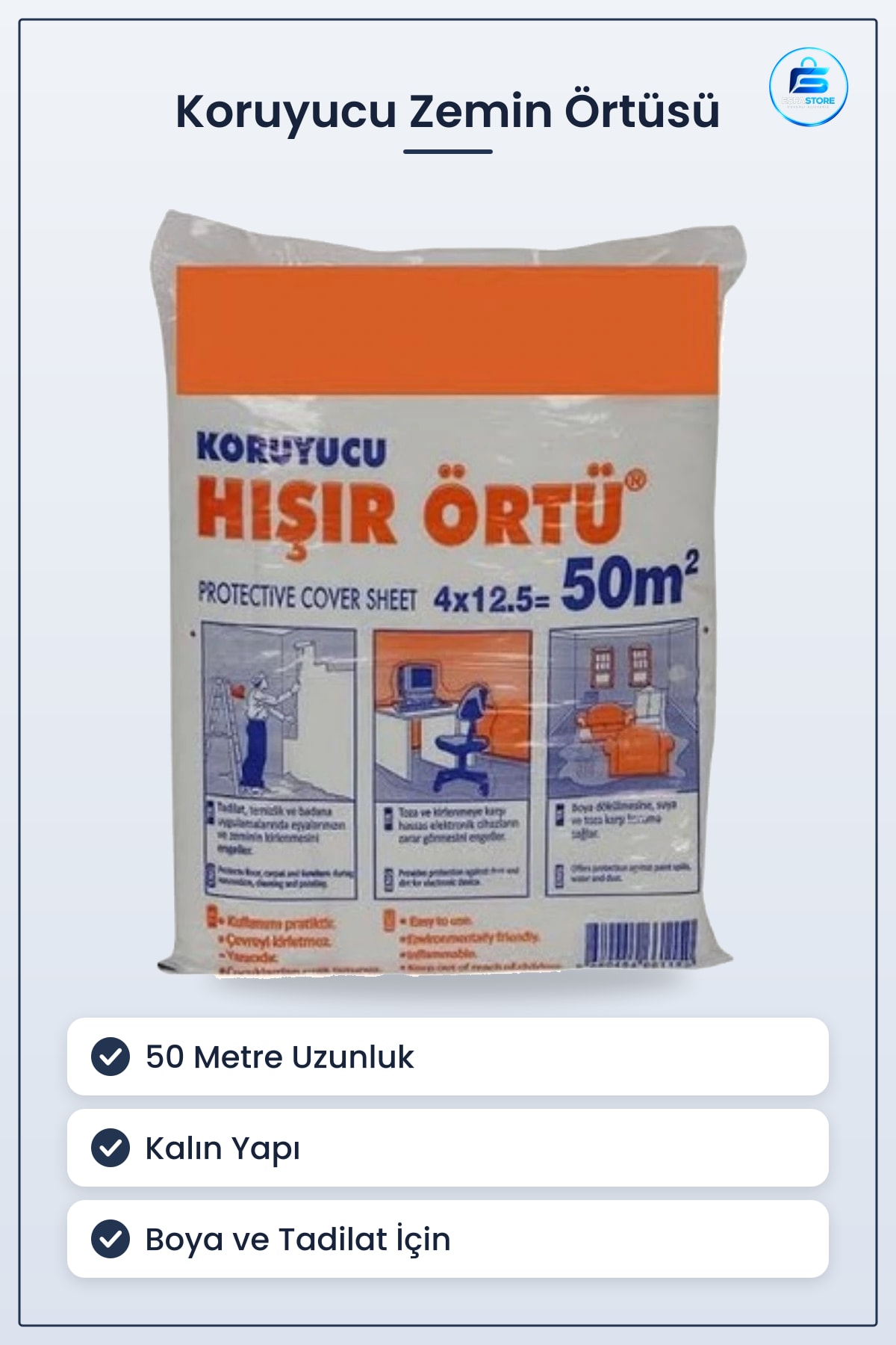 Kalın 50 Metre Koruyucu Zemin Örtüsü Ambalaj Malzemesi Boya Tadilat Hışır Örtü Kullanımı Kolay