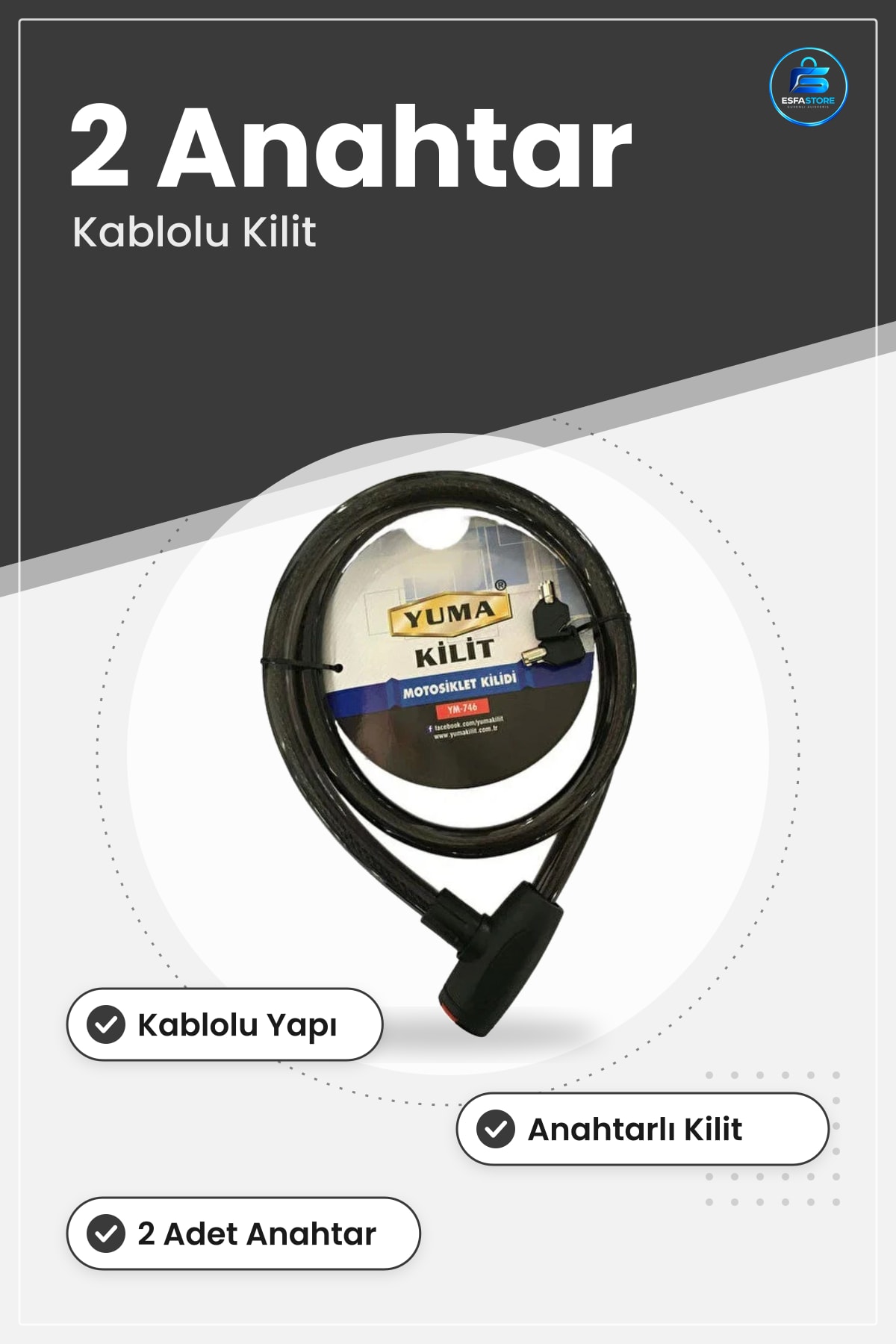 Motosiklet Kilidi Kablolu Anahtarlı Siyah Hırsızlık Önleyici Kilit Ekipmanı Güvenlik Aksesuarı