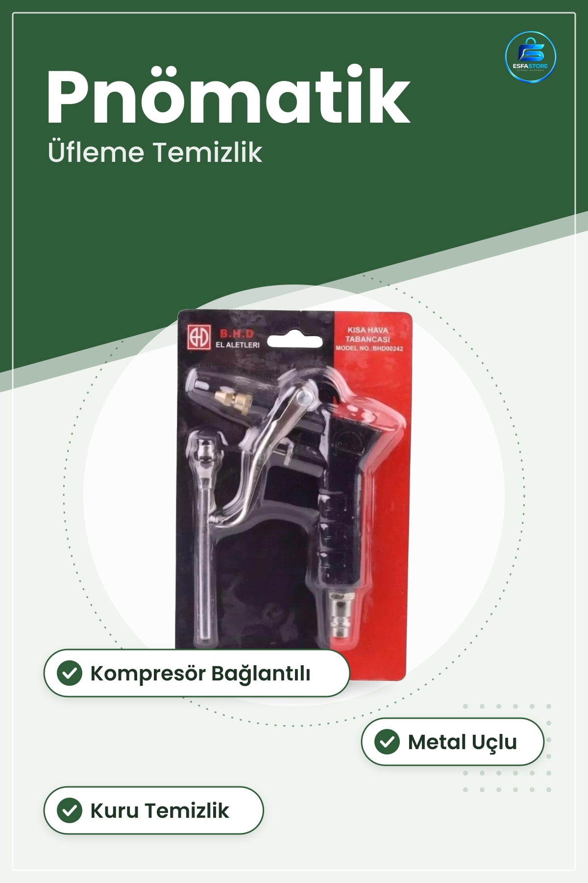Kısa Hava Tabancası Kompresör Bağlantılı Metal Uçlu Pnömatik Üfleme Temizlik Havalı Alet Bakım