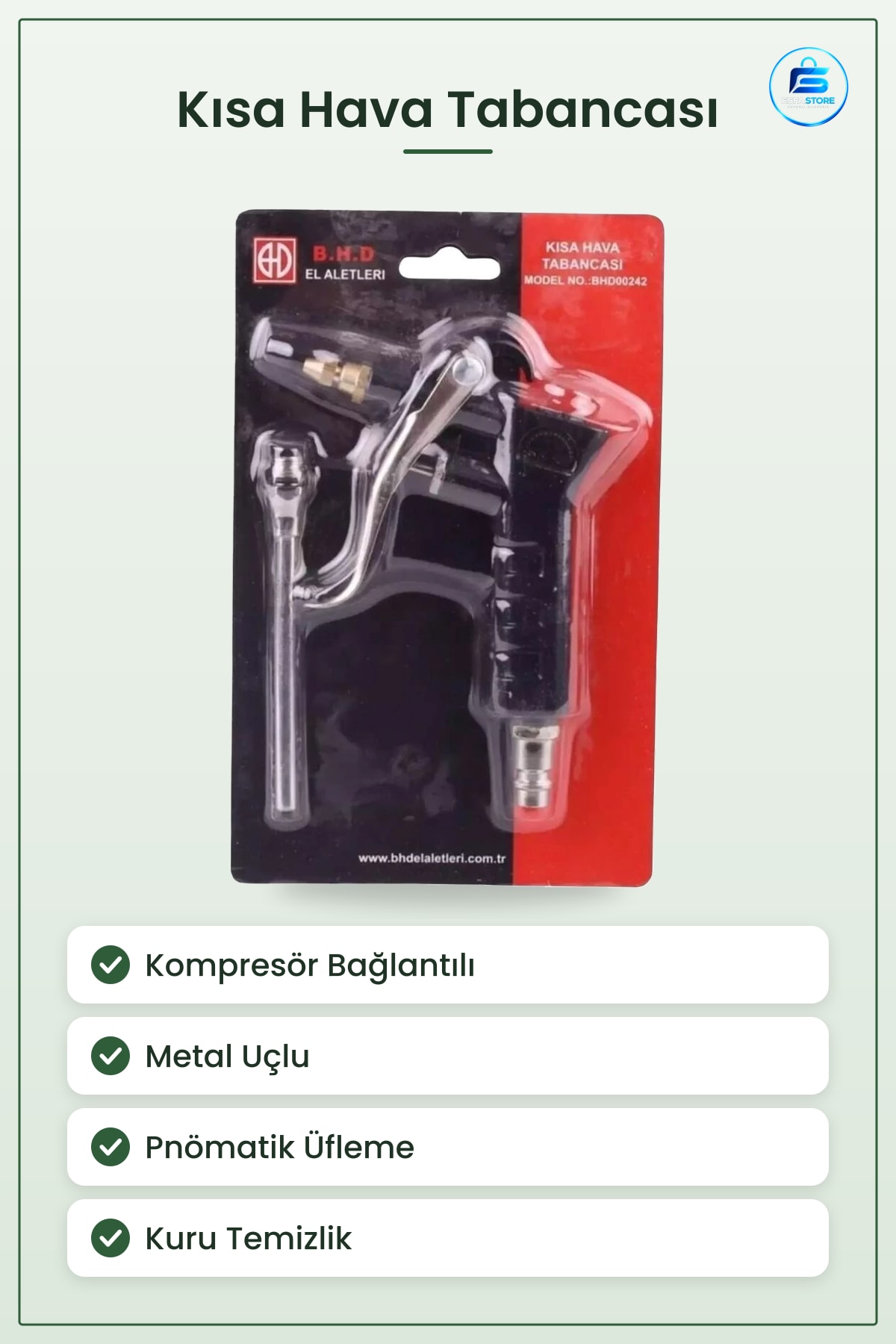 Kısa Hava Tabancası Kompresör Bağlantılı Metal Uçlu Pnömatik Üfleme Temizlik Havalı Alet Bakım