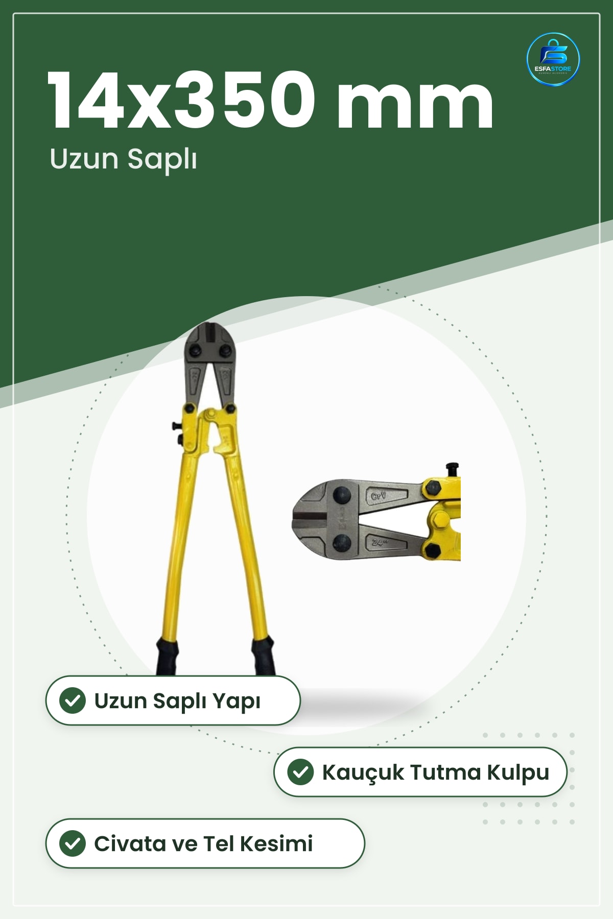 Demir Kesme Makası 14x350 mm Çelik Civata Kesici Pense Atölye Bahçe Metal Kesim Aleti