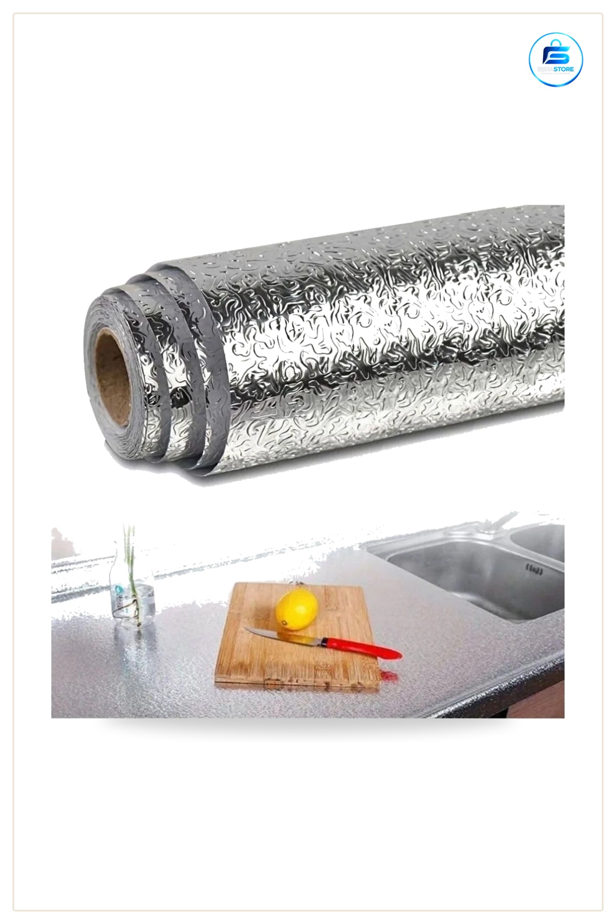 Yapışkanlı Gümüş Folyo 60x2 Metre Mutfak Tezgah Dolap Kaplama Rulo Ev Dekorasyon Yüzey Koruma
