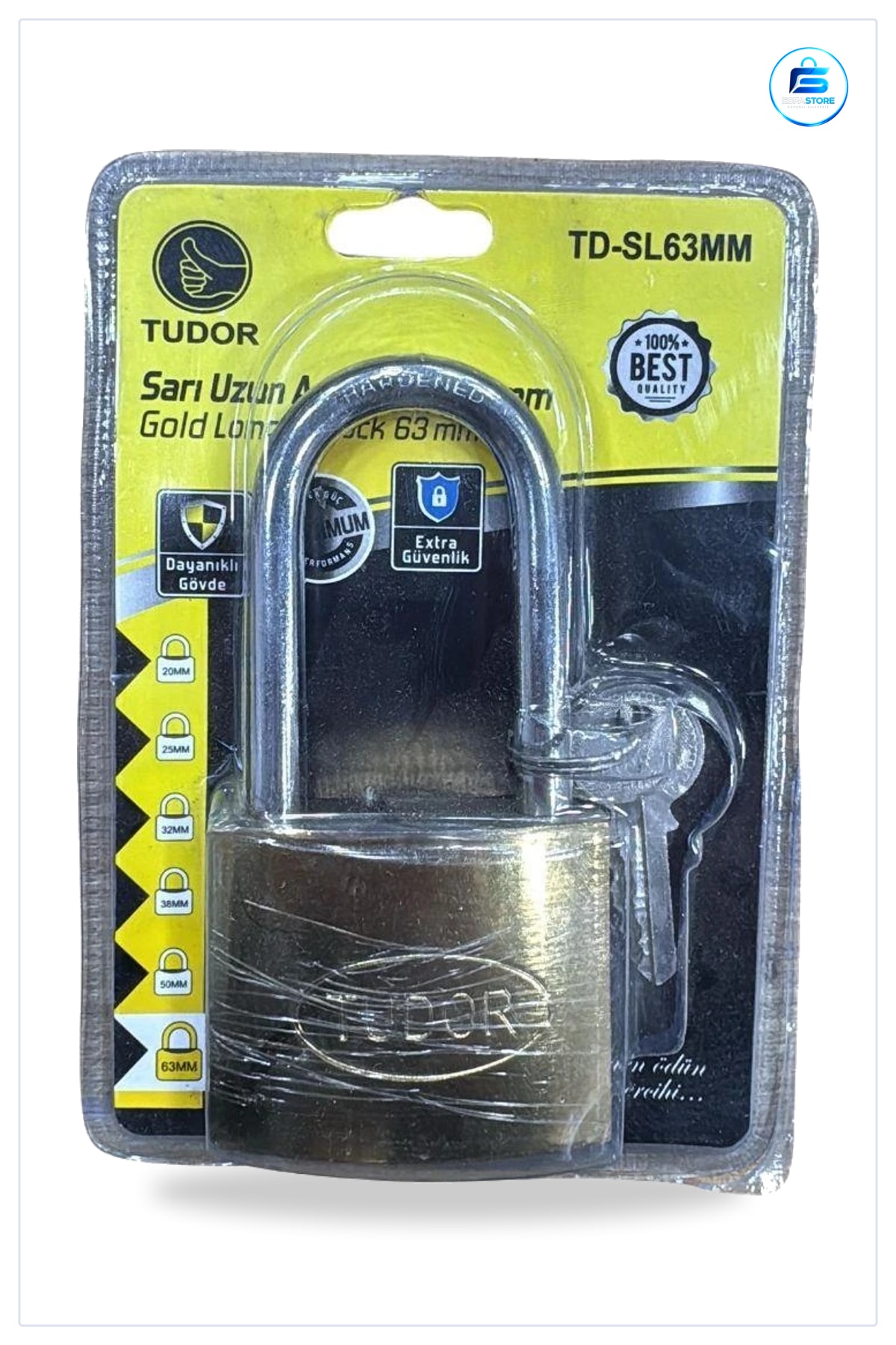 Uzun Asma Kilit Sarı 63 mm Blisterli Güvenlik Kilidi Anahtarlı Bahçe Dolap Kapı Kilitleme İçin