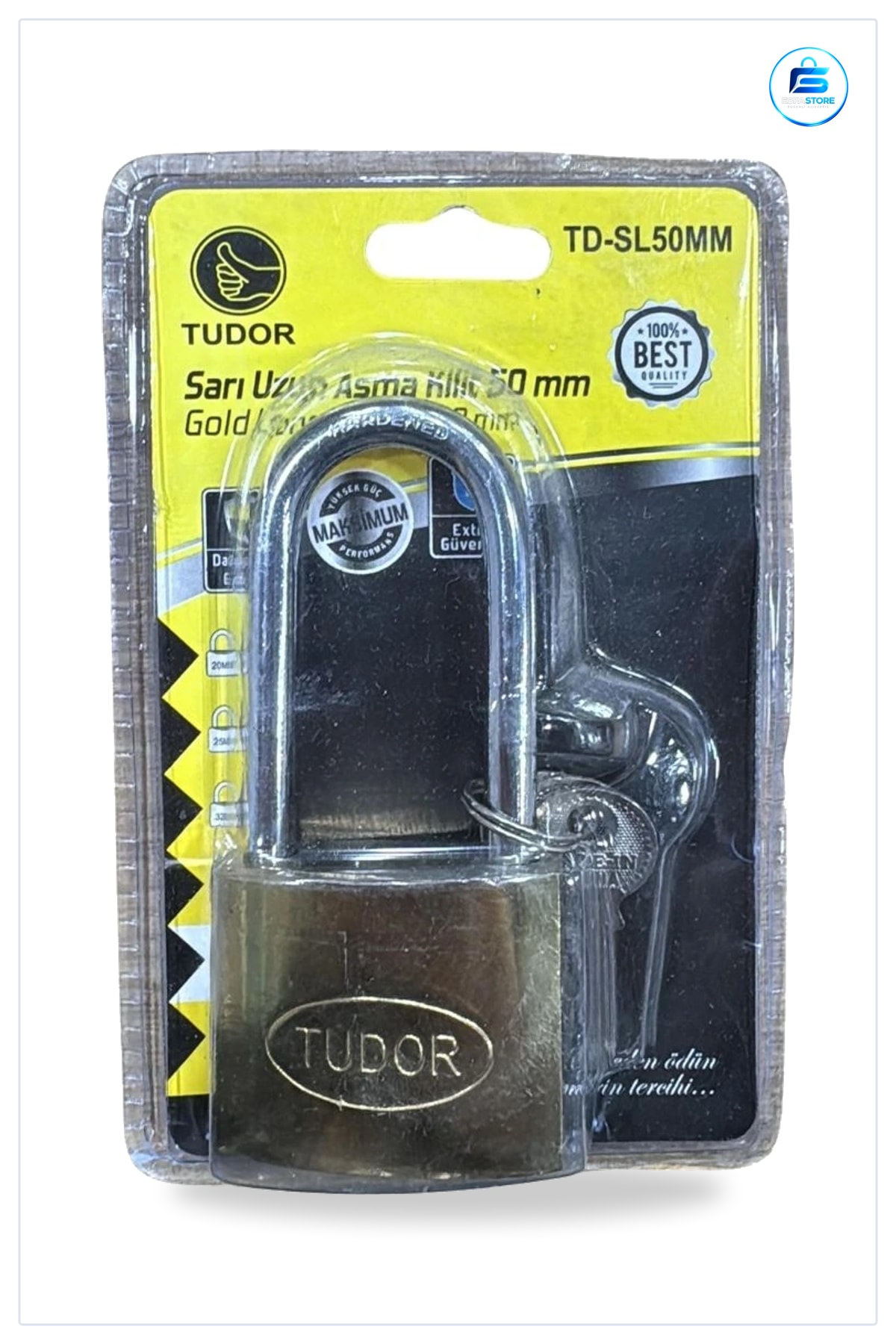 Asma Kilit 50 mm Uzun Sarı Blisterli Güvenlik Kilidi Ev Bahçe ve Depo Kullanımı İçin