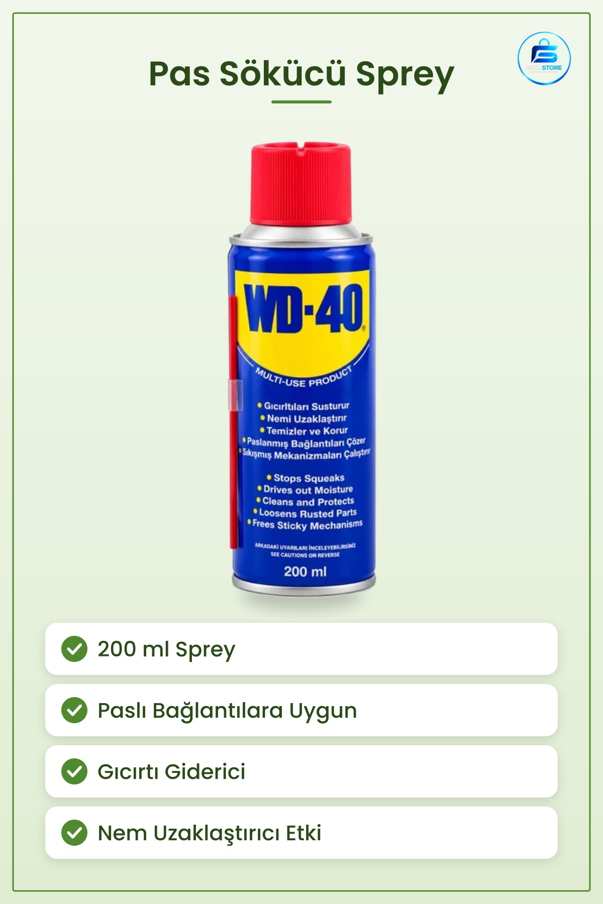 Pas Sökücü Sprey 200 ml Çok Amaçlı Gıcırtı Giderici Nem Uzaklaştırıcı Yağ Çözücü Araç Bakım