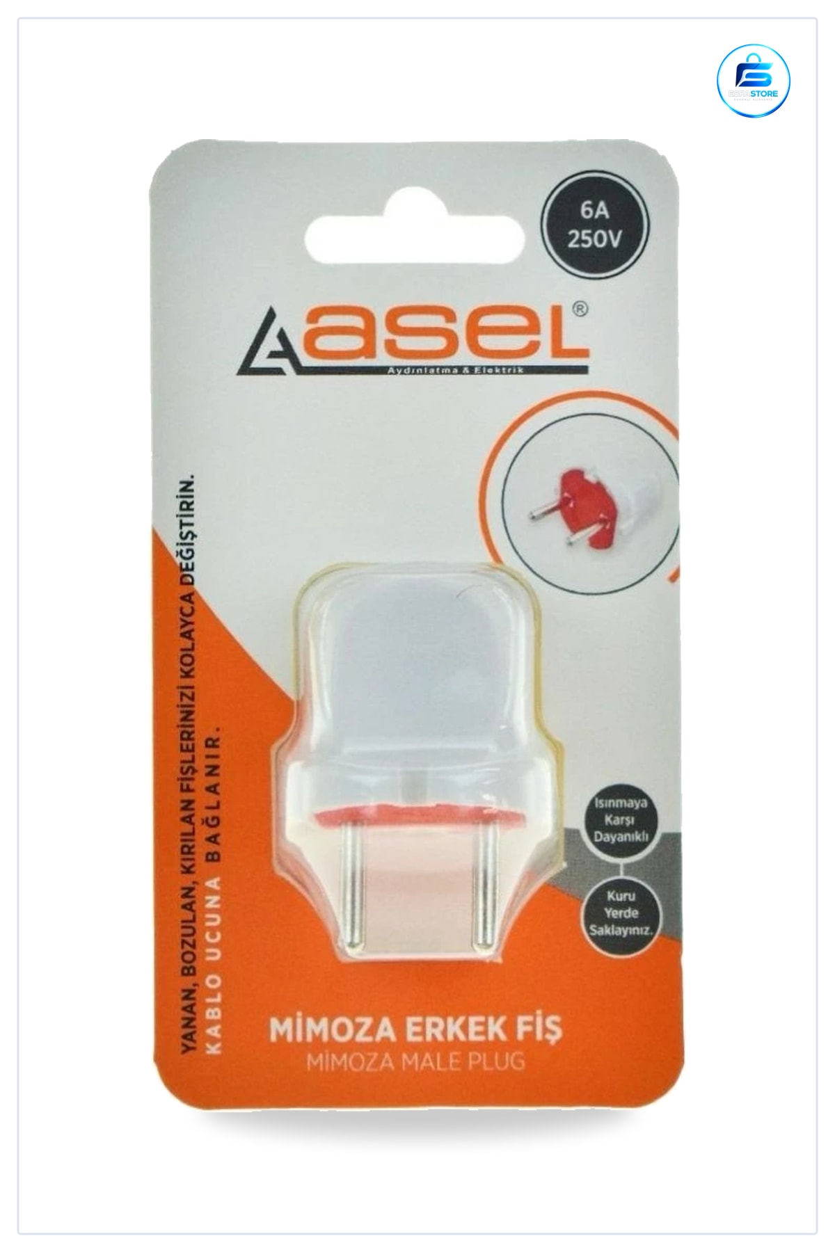 Vakumlu Erkek Fiş Mimoza 6A 250V Kablo Ucu Elektrik Bağlantısı Ev Tesisat Yenileme