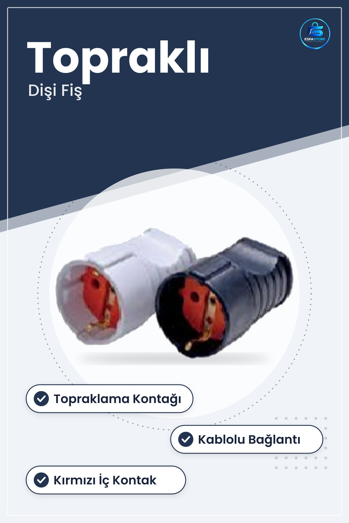 Topraklı Dişi Fiş Kablolu Elektrik Bağlantı Elemanı Topraklama Destekli Tesisat Fişi