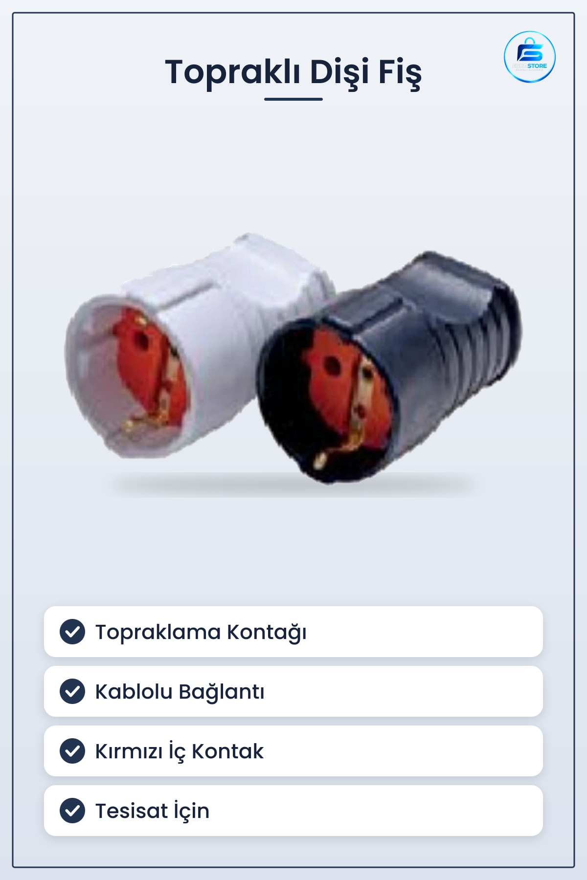 Topraklı Dişi Fiş Kablolu Elektrik Bağlantı Elemanı Topraklama Destekli Tesisat Fişi