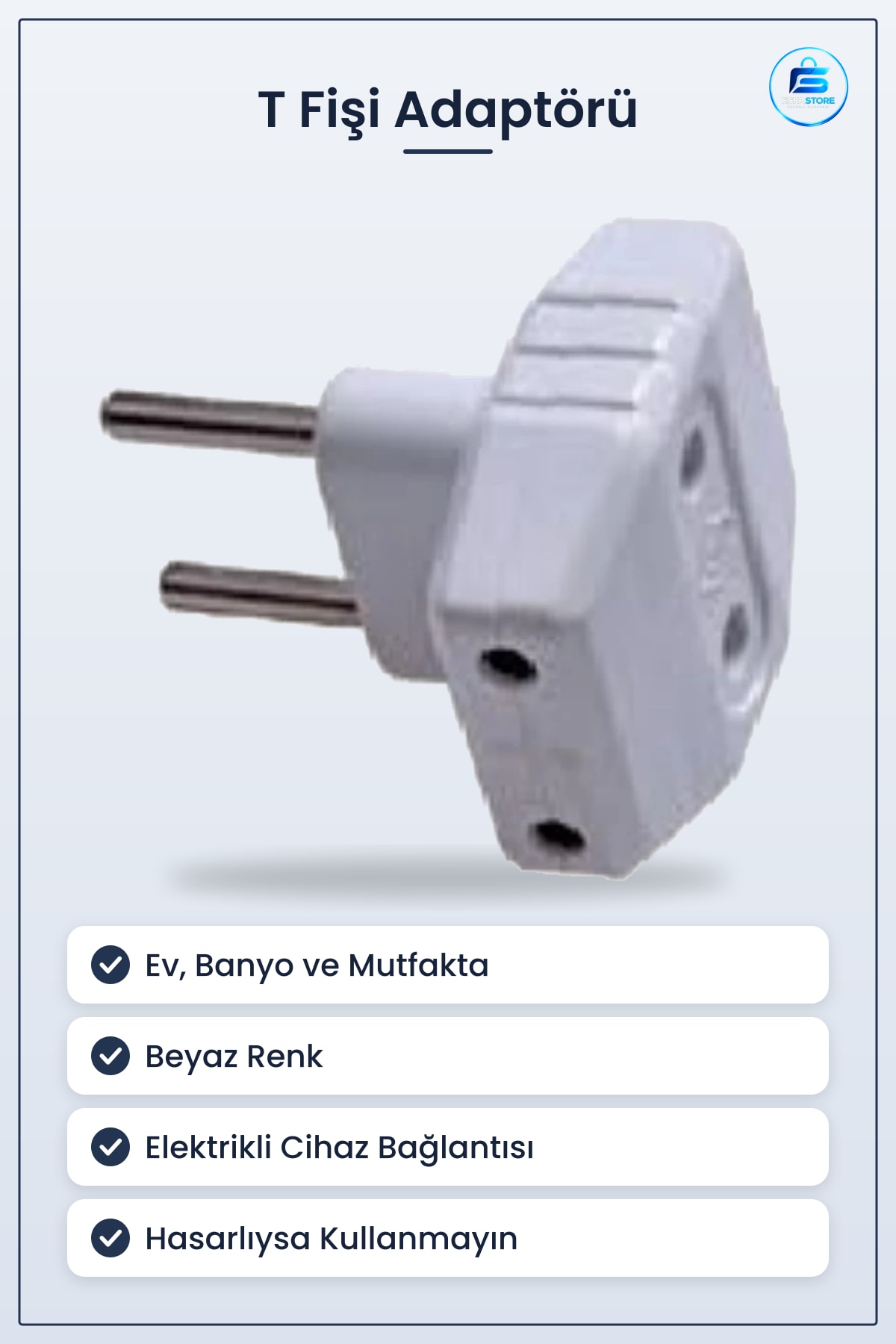 T Fişi Elektrik Fiş Adaptörü Bağlantı Ev Banyo Mutfak Elektrikli Cihaz Bağlantısı Beyaz