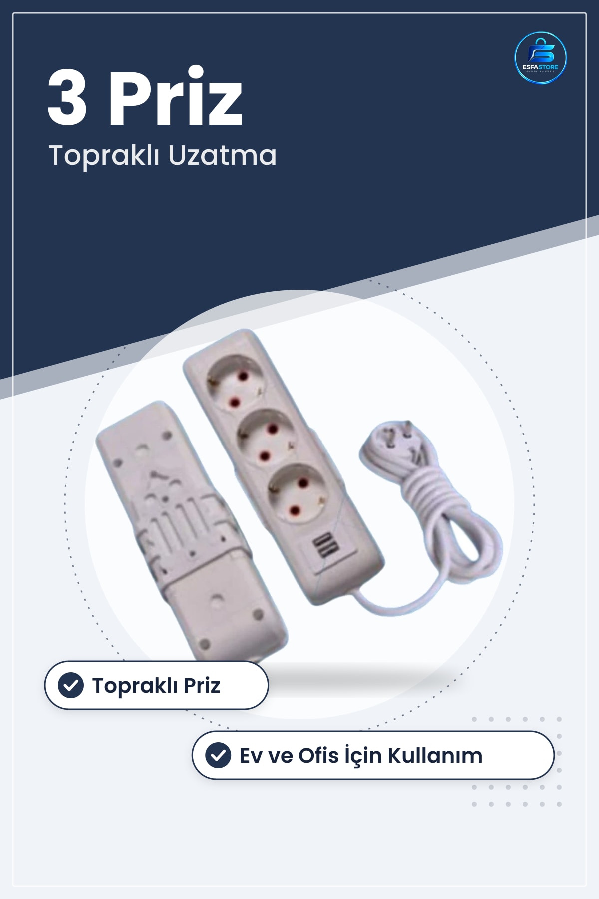 Grup Priz Uzatma Kablosu 3 Prizli Topraklı m Ev ve Ofis İçin Pratik Kullanım Ürünü