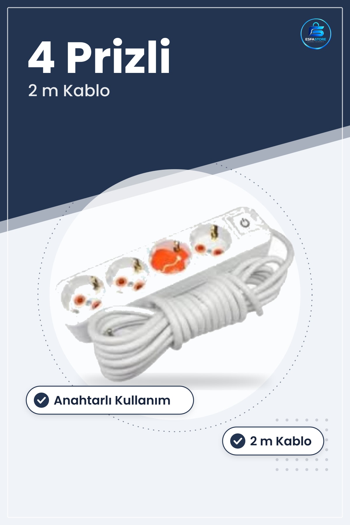 Topraklı Grup Priz Anahtarlı 2 m Uzatma Kablosu 4 Prizli Ev Ofis Elektrik Kullanımı İçin