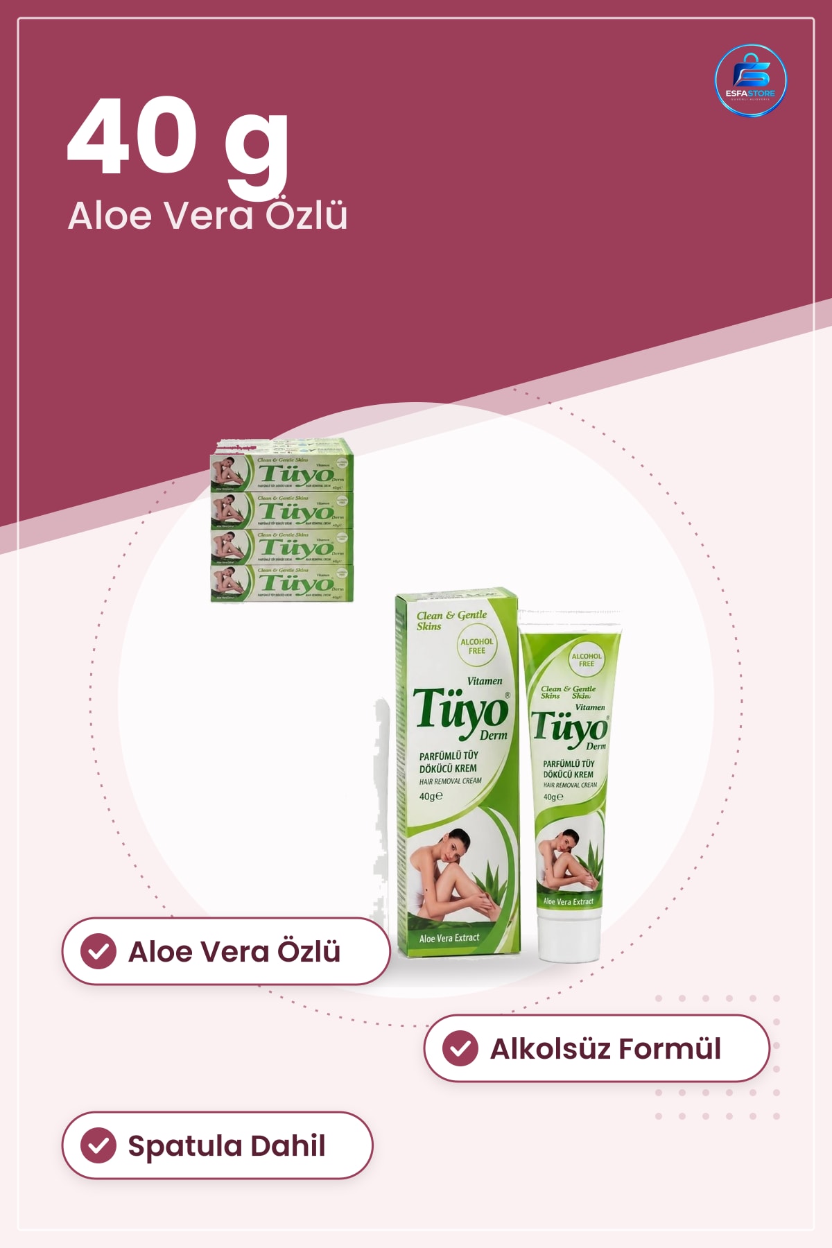 Tüy Dökücü Krem 40 g Alkolsüz Aloe Vera Özlü Bayan Vücut Ağda Alternatifi Epilasyon Kremi