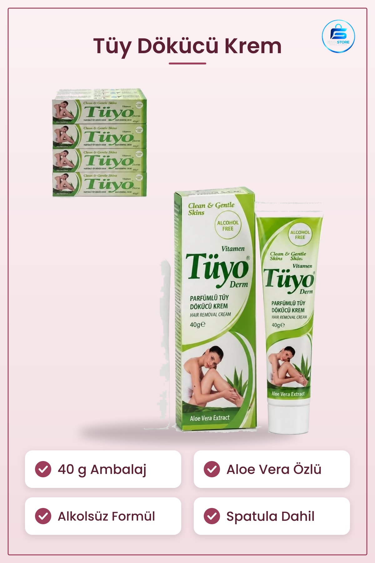 Tüy Dökücü Krem 40 g Alkolsüz Aloe Vera Özlü Bayan Vücut Ağda Alternatifi Epilasyon Kremi