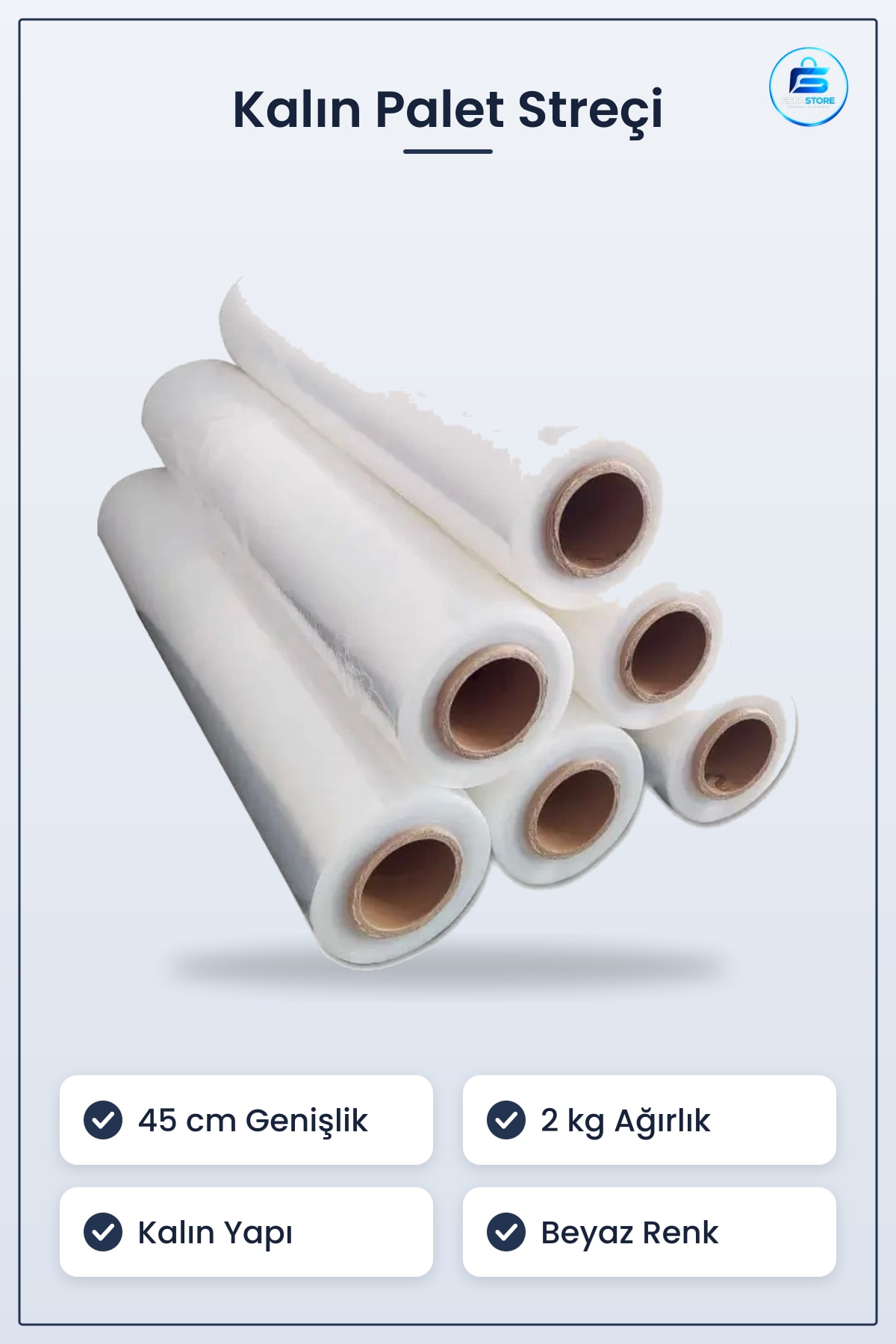 Kalın Palet Streçi 45 cm 2 kg Beyaz Kutu ve Ambalaj Malzemesi Sarma Stretch Film Depo Nakliye