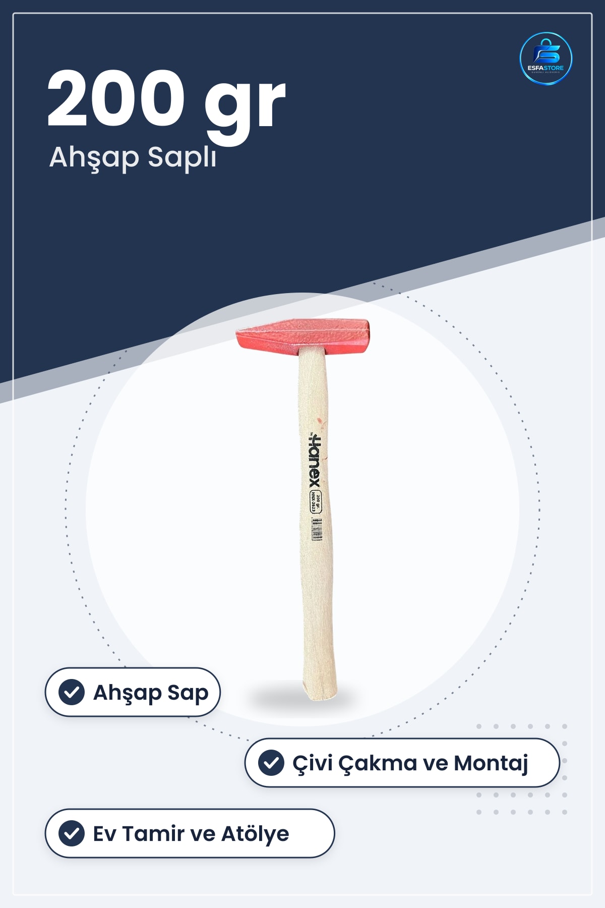 Çekiç 200 gr Ahşap Saplı Manuel El Aleti Ev Tamir Onarım Atölye Hırdavat Malzemesi