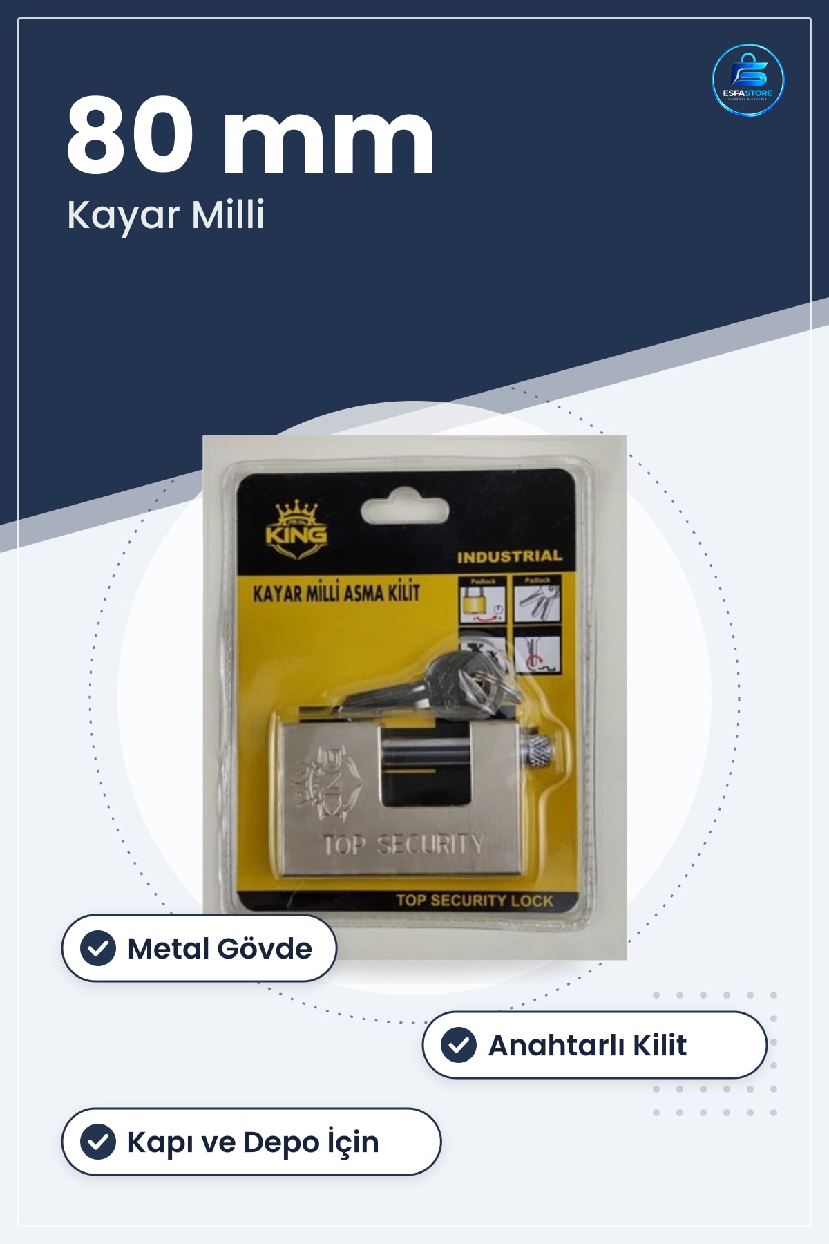 Asma Kilit Kayar Milli 80 mm Anahtarlı Metal Gövdeli Kapı Depo Dolap Kilidi Hırdavat Malzemesi