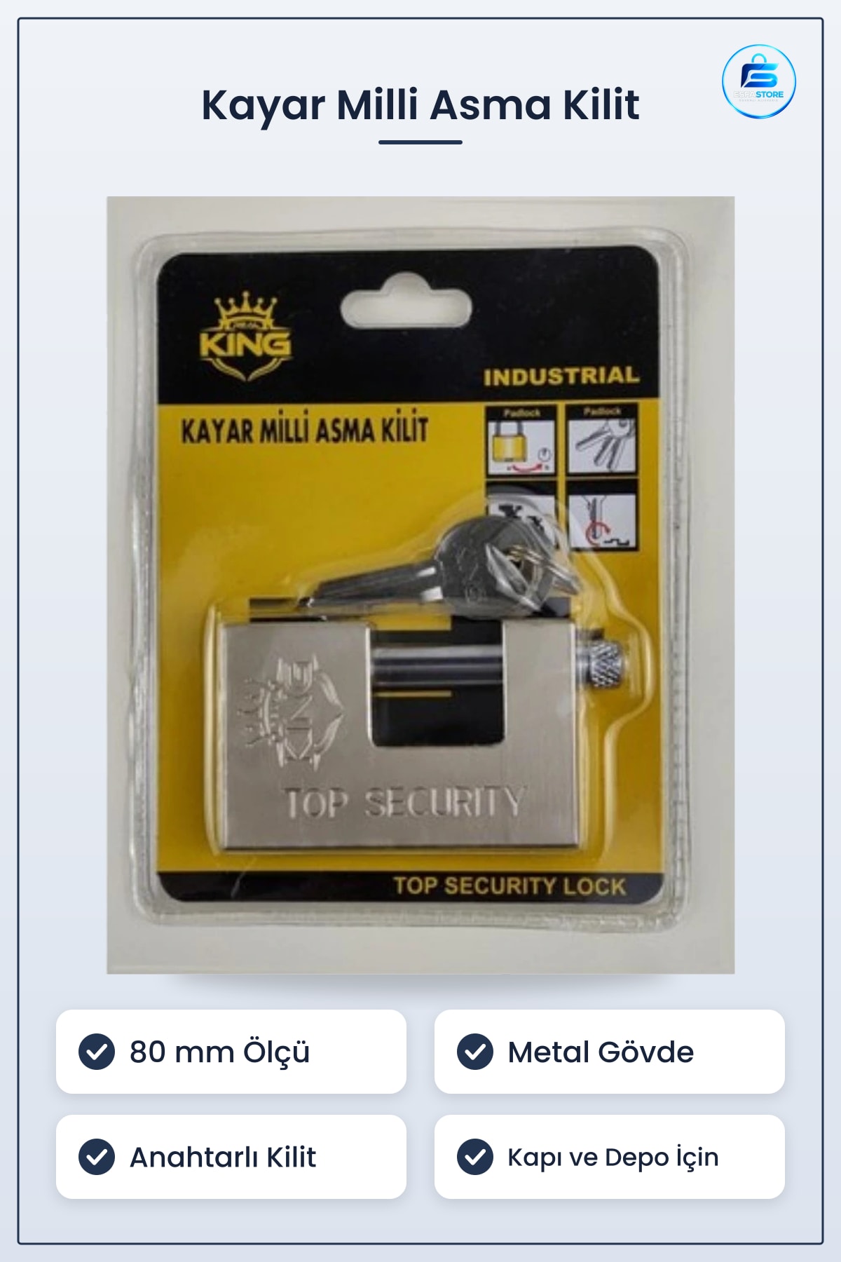 Asma Kilit Kayar Milli 80 mm Anahtarlı Metal Gövdeli Kapı Depo Dolap Kilidi Hırdavat Malzemesi