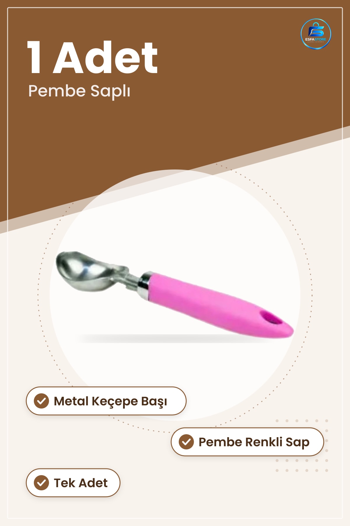 Dondurma Kaşığı Pembe Saplı Servis Kepçesi Mutfak Sofra Gereci Ev Kullanımı İçin Tatlı