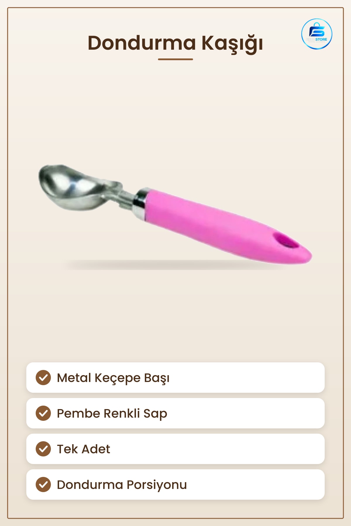 Dondurma Kaşığı Pembe Saplı Servis Kepçesi Mutfak Sofra Gereci Ev Kullanımı İçin Tatlı