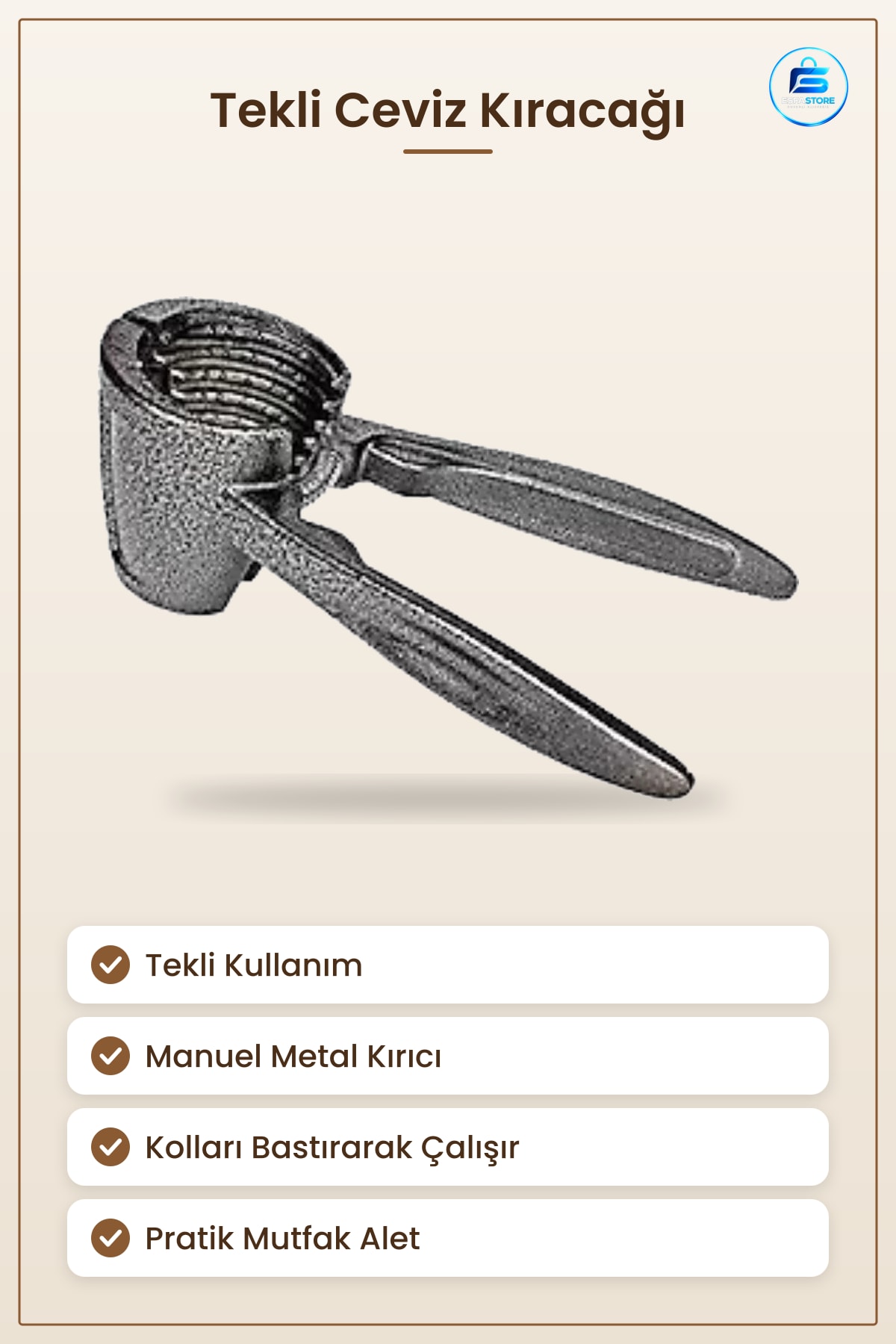 Tekli Ceviz Kıracağı Fındık Kırma Mutfak Yemek Hazırlık Manuel Metal Kırıcı Alet Pratik Kullanım