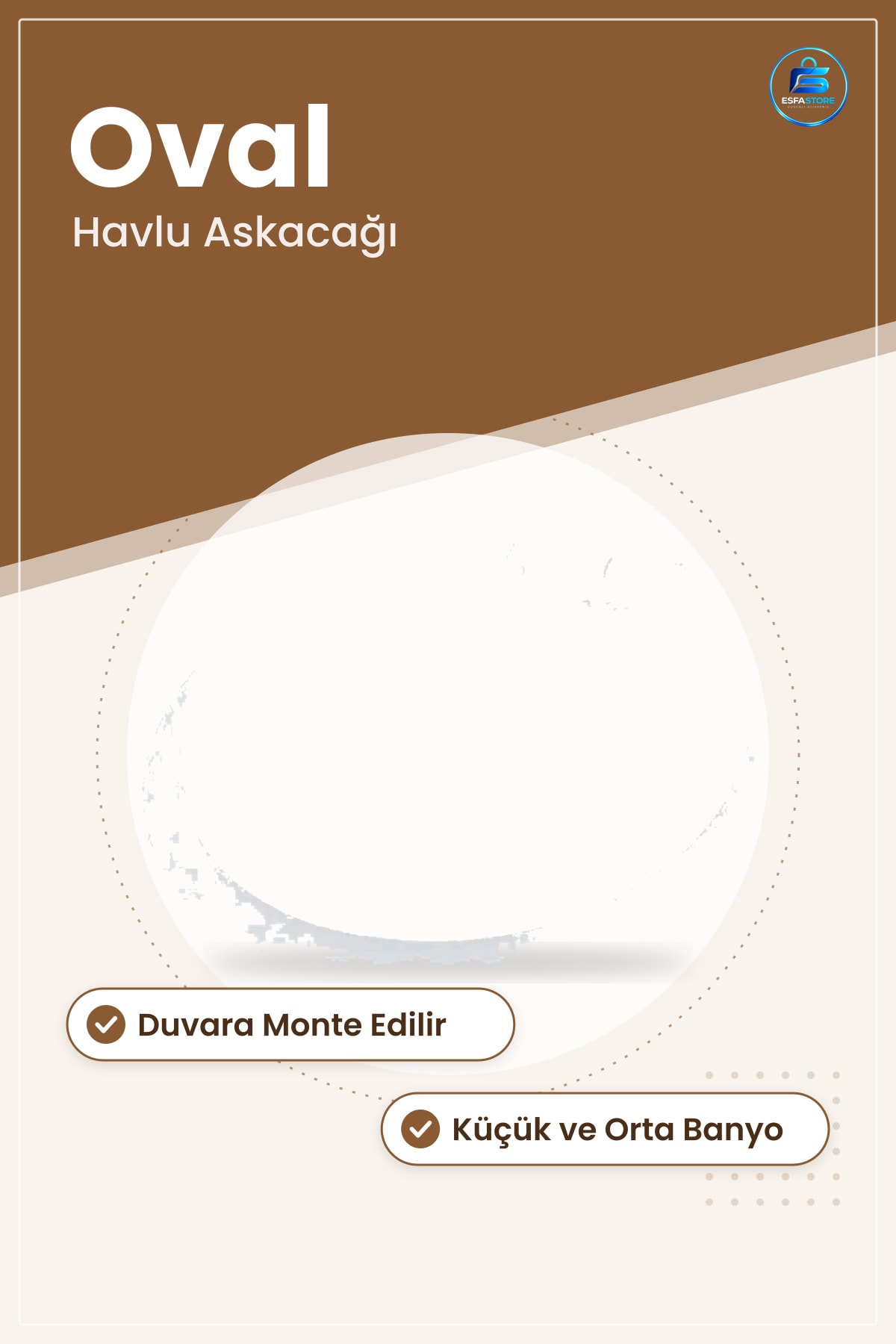 Banyo Askısı Oval Tasarım Havlu Askacağı Beyaz Duvara Monte Lavabo Çevresi Düzenleyici