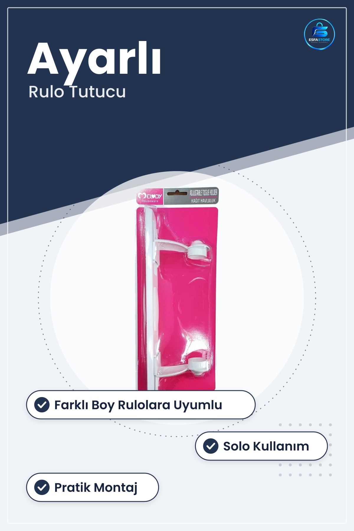 Ayarlı Solo Tuvalet Kağıtlığı Banyo Kağıt Rulo Tutucu Farklı Boy Rulolara Uyumlu Pratik Montaj