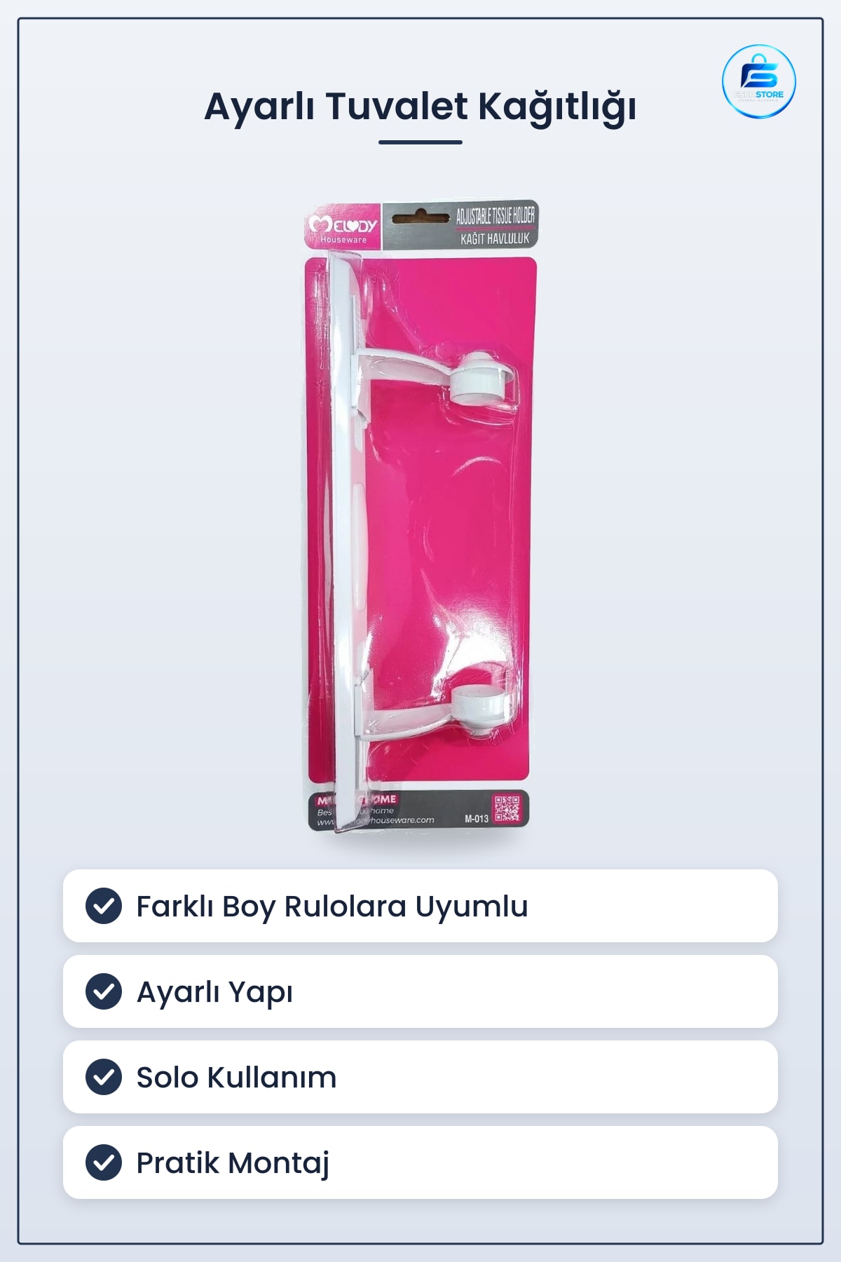 Ayarlı Solo Tuvalet Kağıtlığı Banyo Kağıt Rulo Tutucu Farklı Boy Rulolara Uyumlu Pratik Montaj