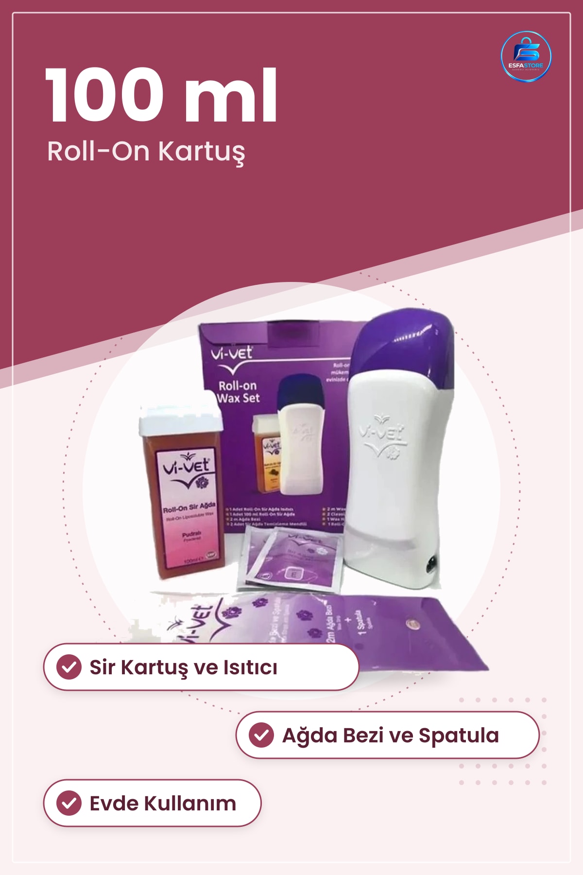 Roll On Ağda Isıtıcı Seti Sir Kartuş Bez ve Spatula Dahil Evde Kullanıma Uygun Epilasyon