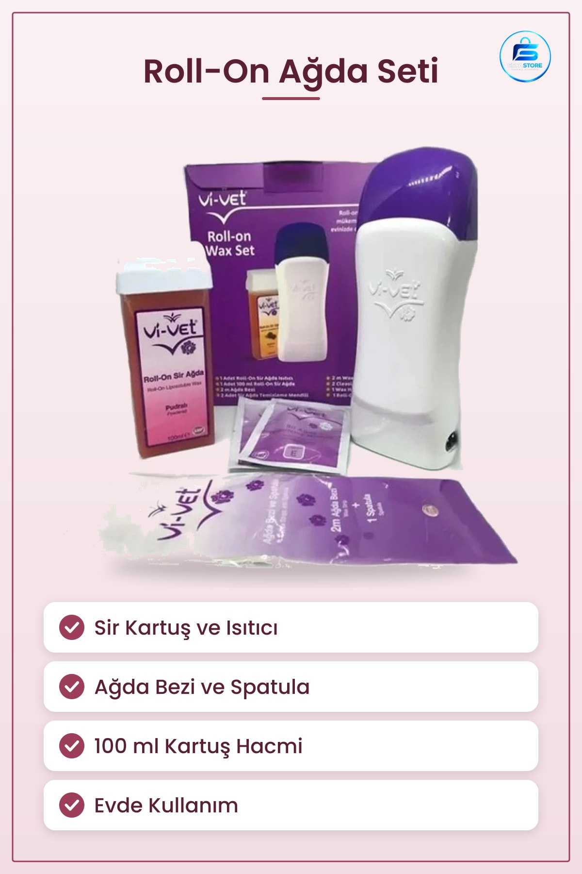 Roll On Ağda Isıtıcı Seti Sir Kartuş Bez ve Spatula Dahil Evde Kullanıma Uygun Epilasyon