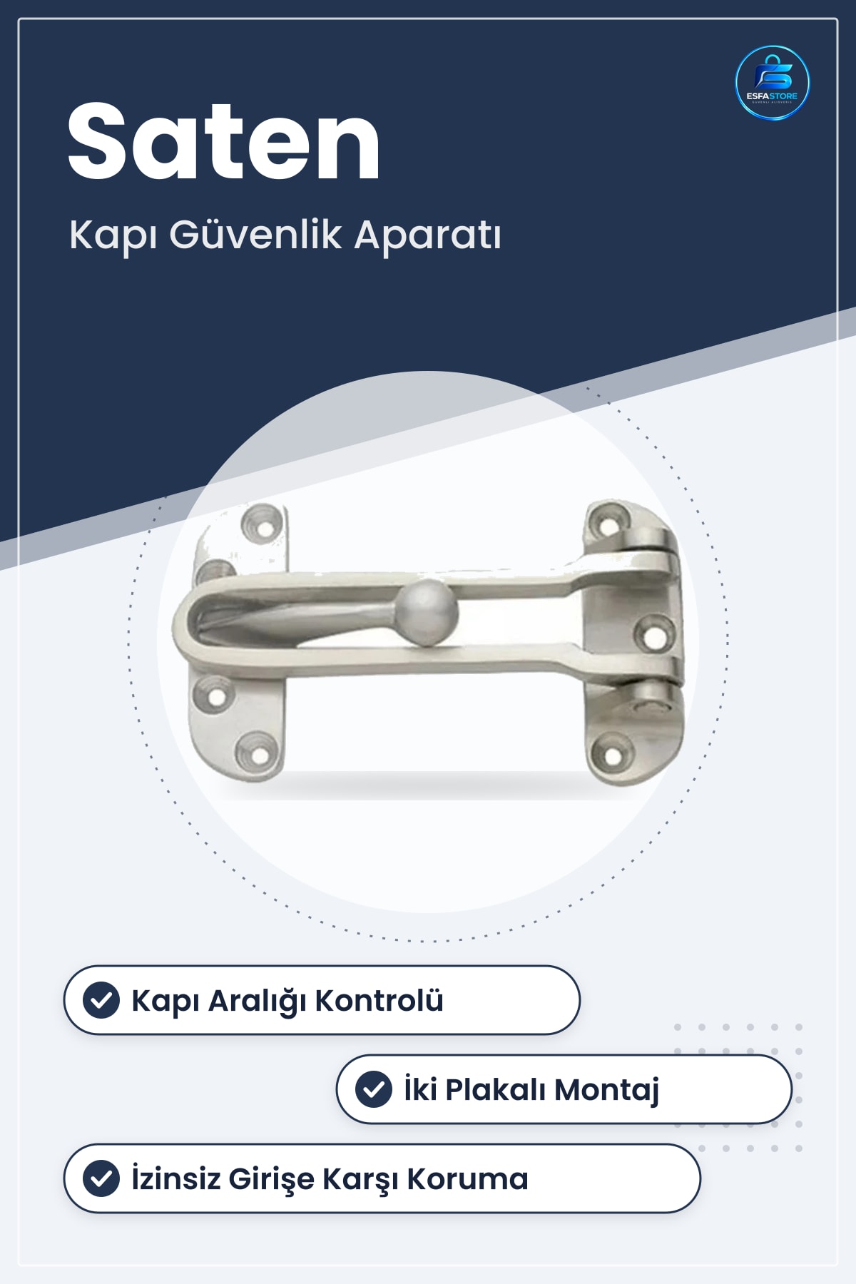 Saten Emniyet Kelepçesi Kapı Hırdavatı Güvenlik Aparatı Ev Ofis Giriş Sürgüsü Mandalı