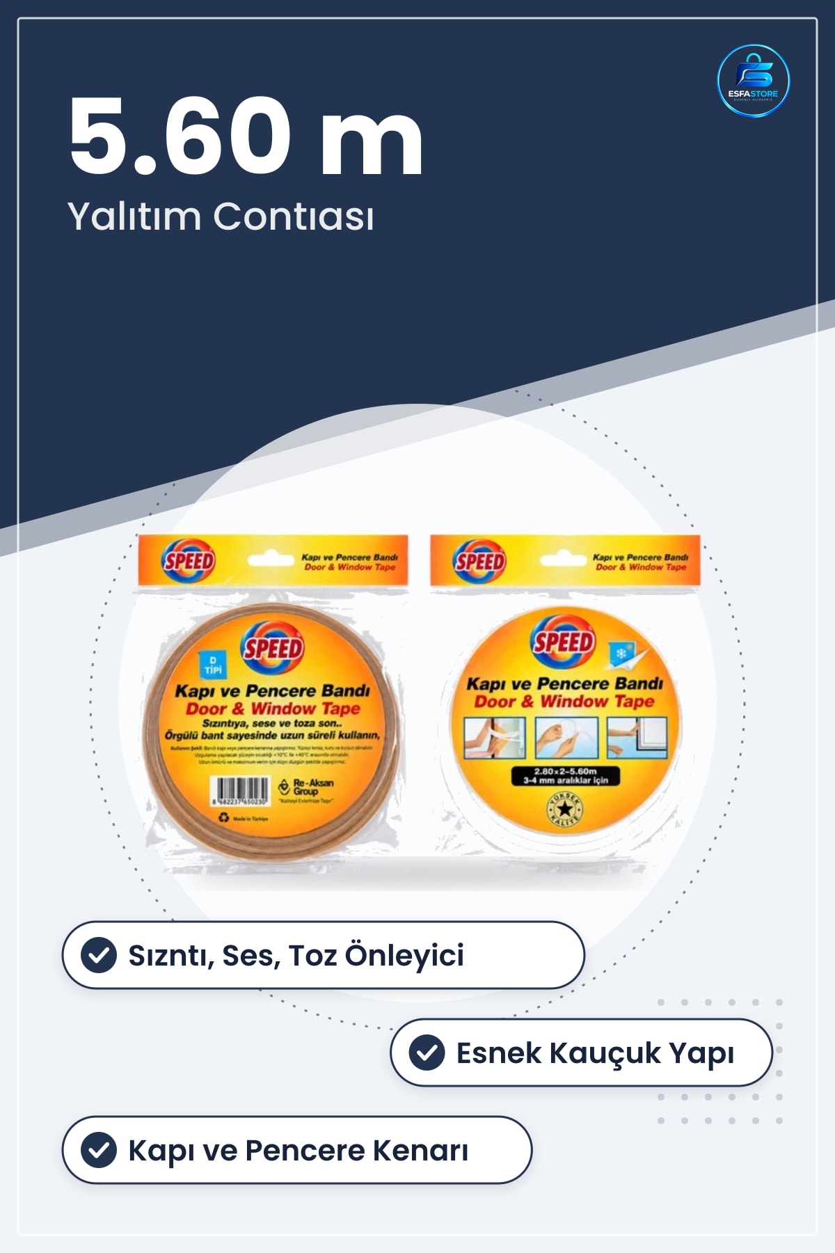 Kapı ve Pencere Kauçuk Bant 5.60 m Esnek Sızıntı Ses Toz Önleyici Pratik Yalıtım Contası