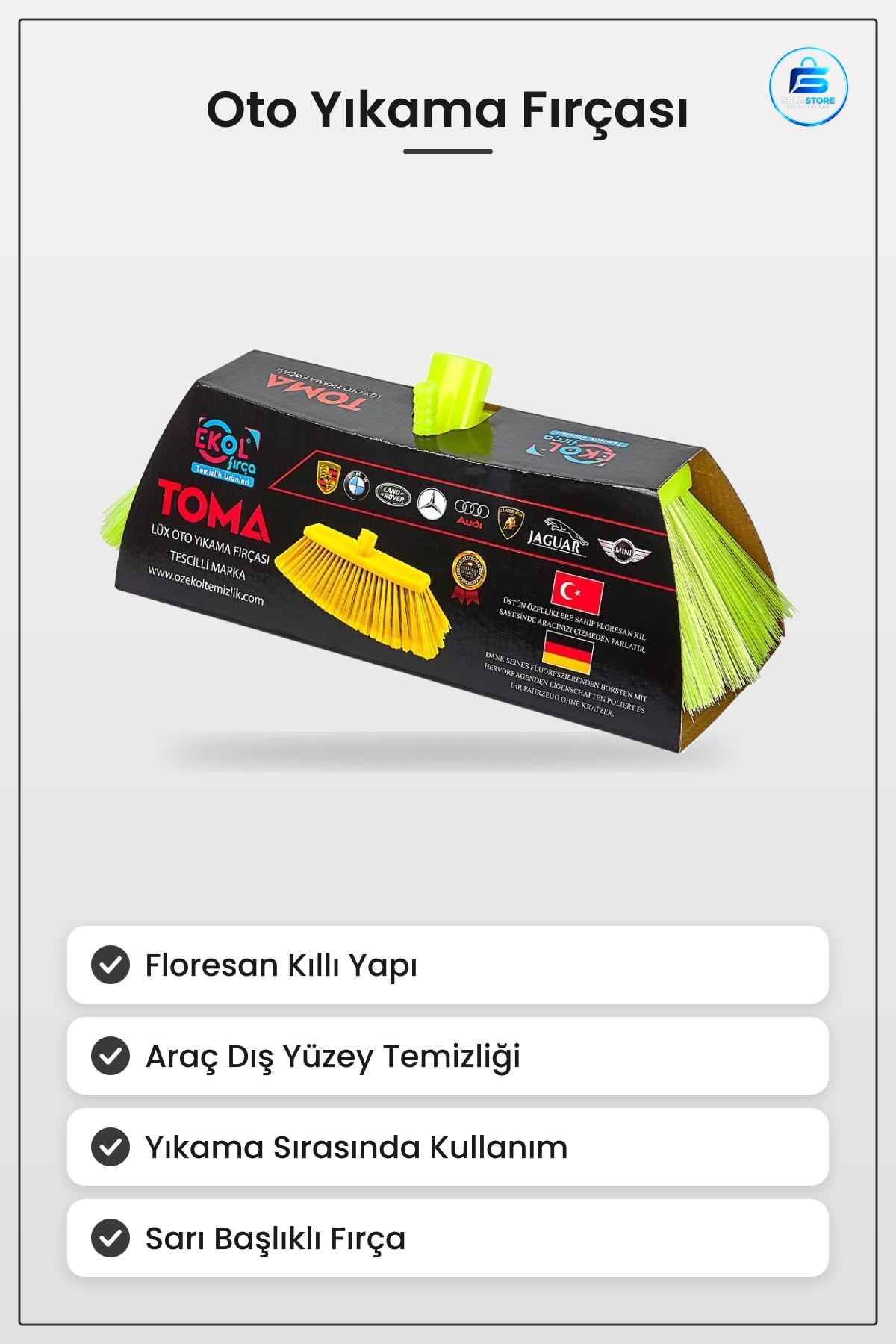 Toma Lüx Oto Fırçası Araç Yıkama Floresan Kıl Temizlik Bez Sünger Dış Yüzey Temizliği