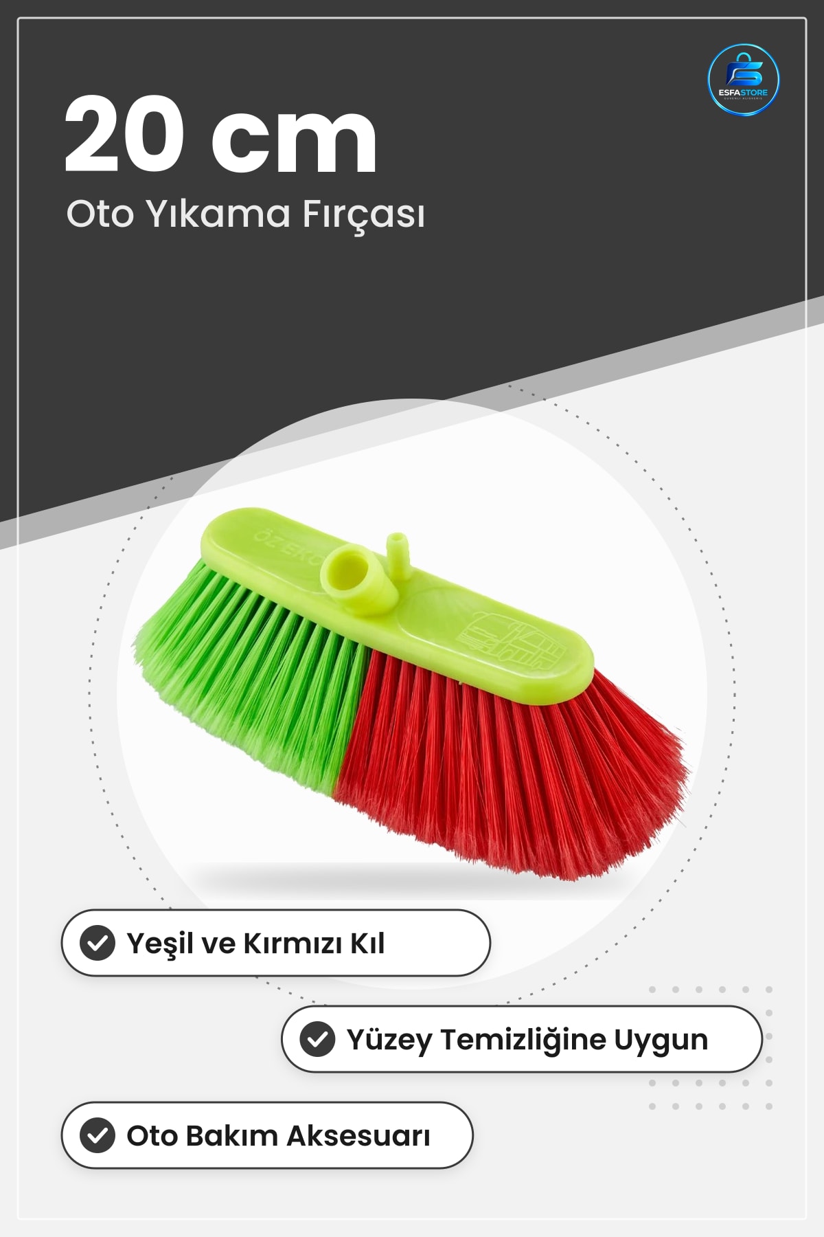 Mega Oto Fırçası 20 cm Araç Yıkama Yüzey Temizlik Yeşil Kırmızı Kıllı Bakım Aksesuarı