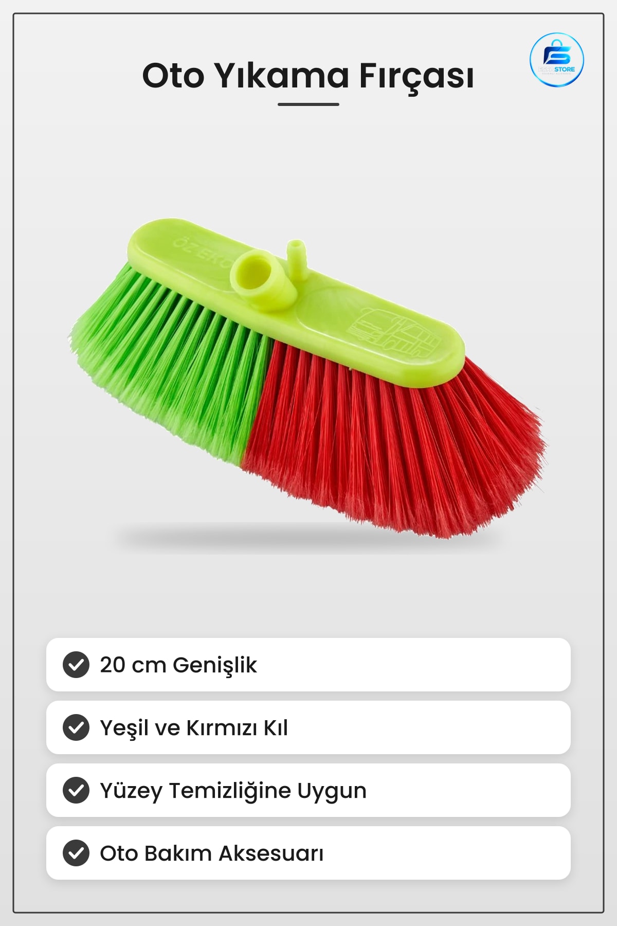 Mega Oto Fırçası 20 cm Araç Yıkama Yüzey Temizlik Yeşil Kırmızı Kıllı Bakım Aksesuarı