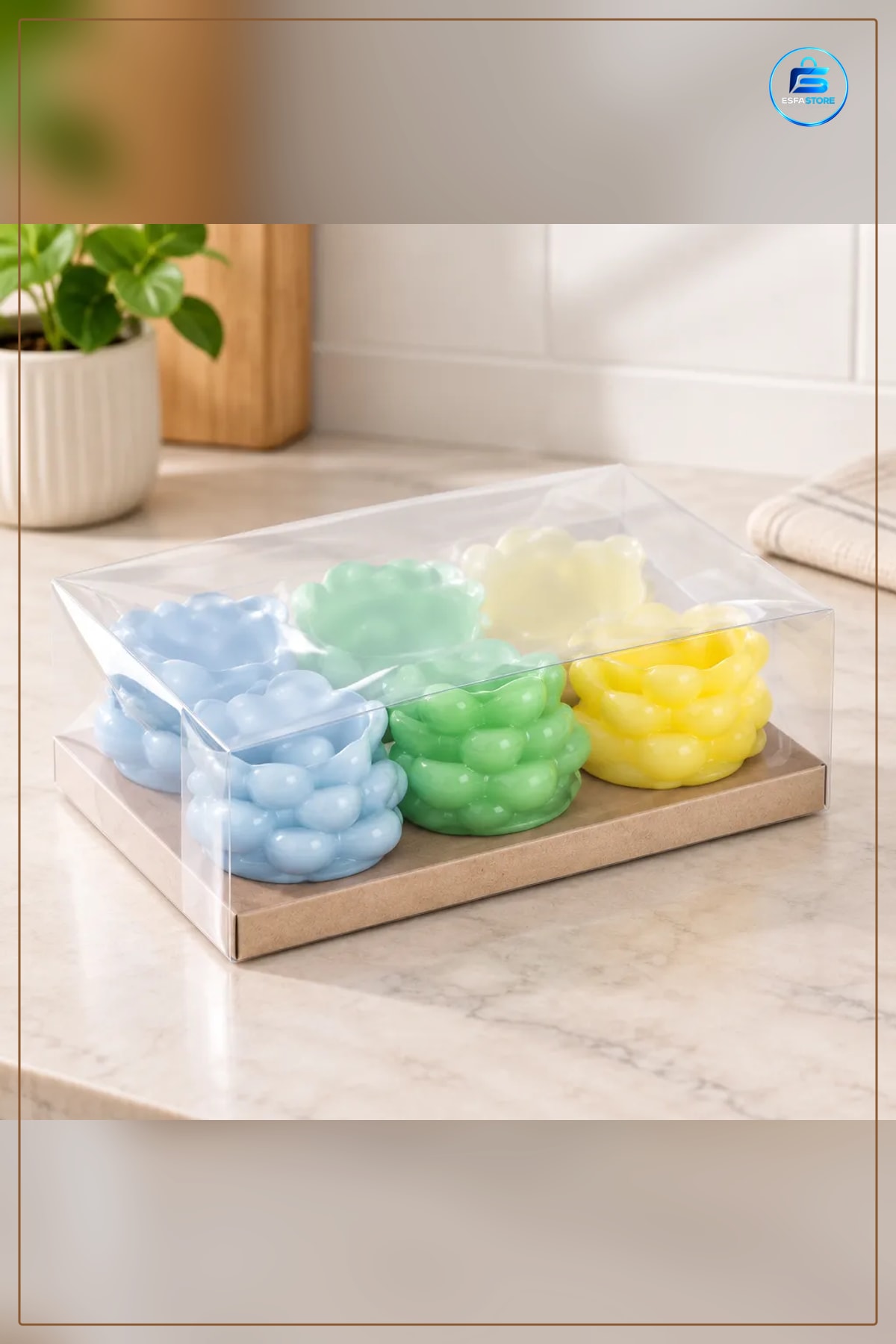 Pastel Renkli Dekoratif Mum Seti Kabartmalı Ev Dekorasyon Hediyelik Kutulu Masa Üstü Süs
