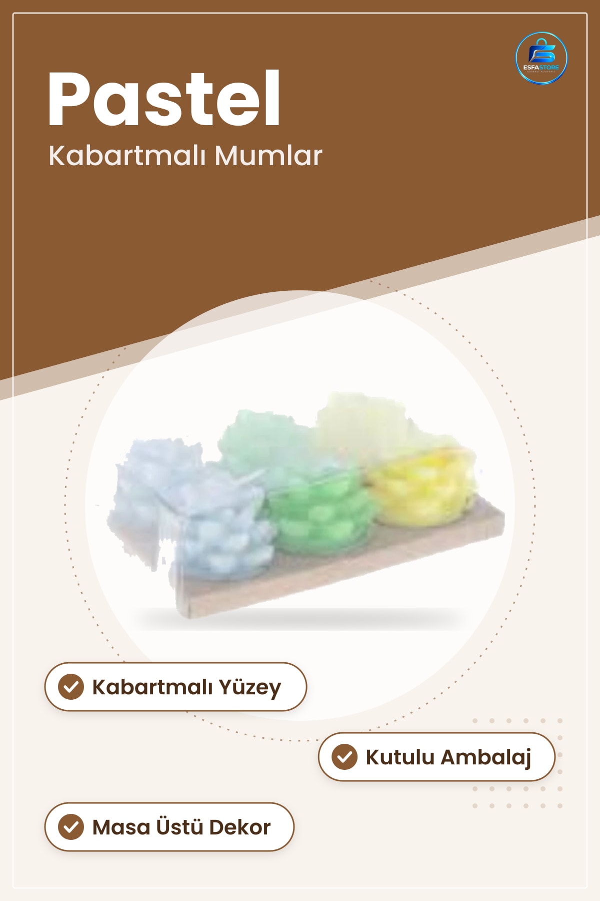 Pastel Renkli Dekoratif Mum Seti Kabartmalı Ev Dekorasyon Hediyelik Kutulu Masa Üstü Süs