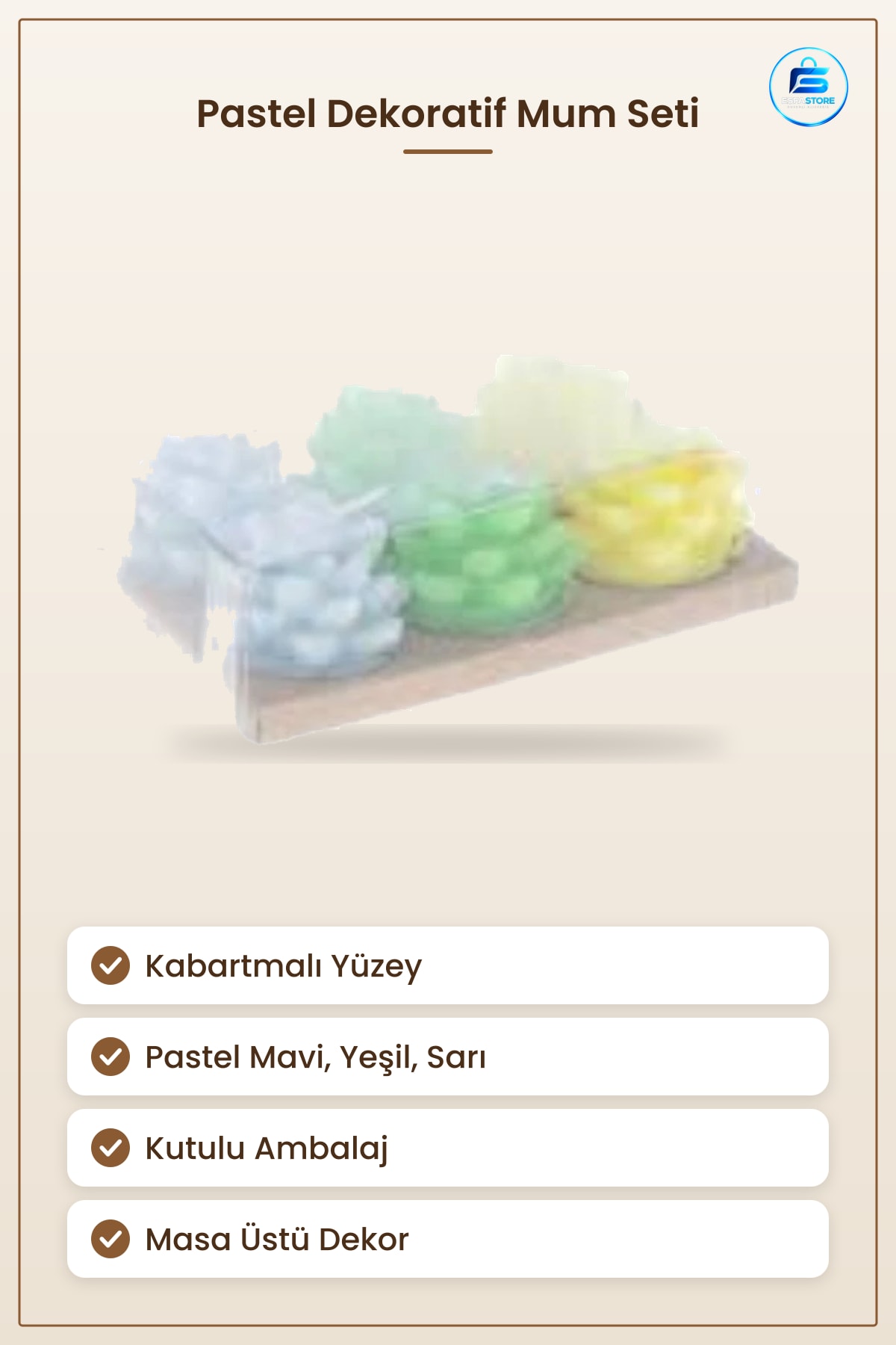 Pastel Renkli Dekoratif Mum Seti Kabartmalı Ev Dekorasyon Hediyelik Kutulu Masa Üstü Süs