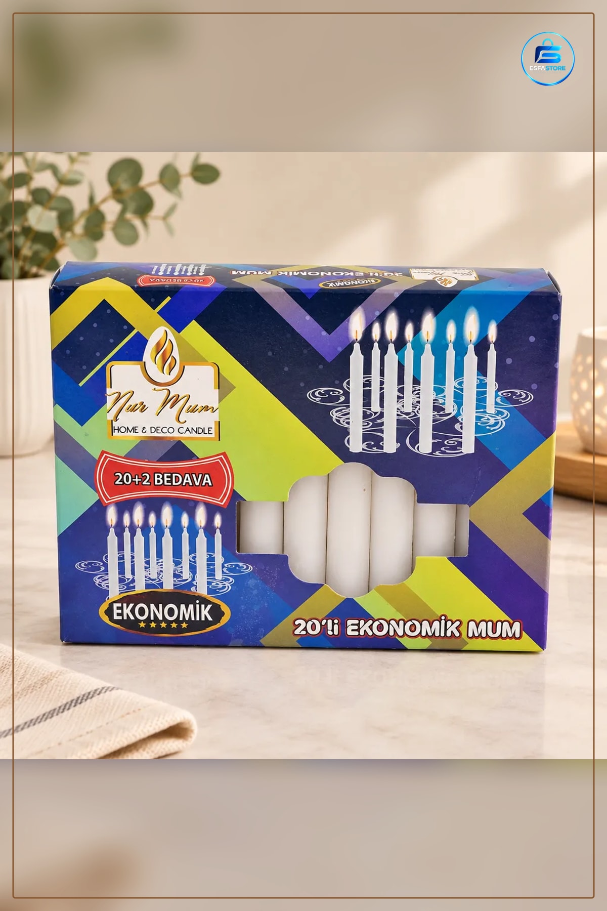 20'li Ekonomik Beyaz Mum Seti Ev Dekorasyonu ve Kandil İçin Aydınlatma Kullanım Kutulu Paket