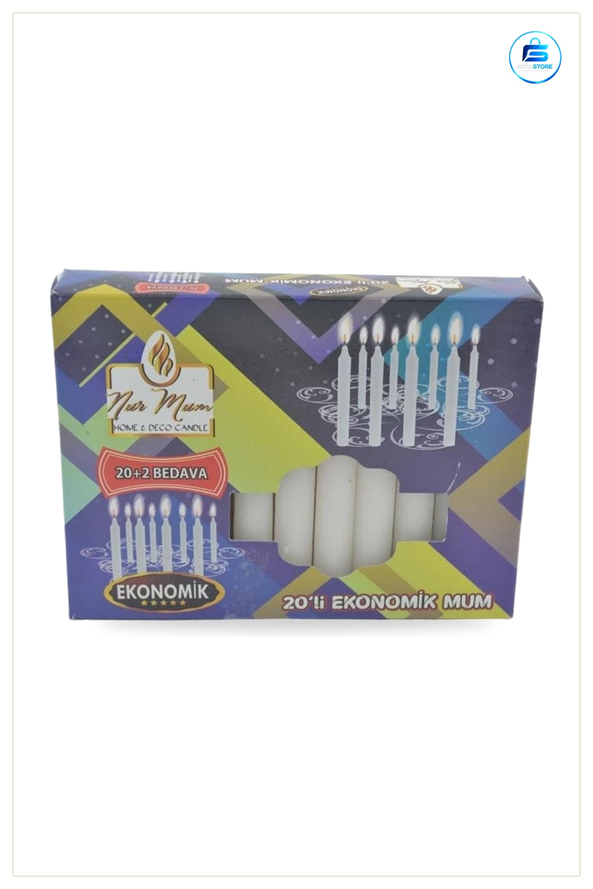 20'li Ekonomik Beyaz Mum Seti Ev Dekorasyonu ve Kandil İçin Aydınlatma Kullanım Kutulu Paket
