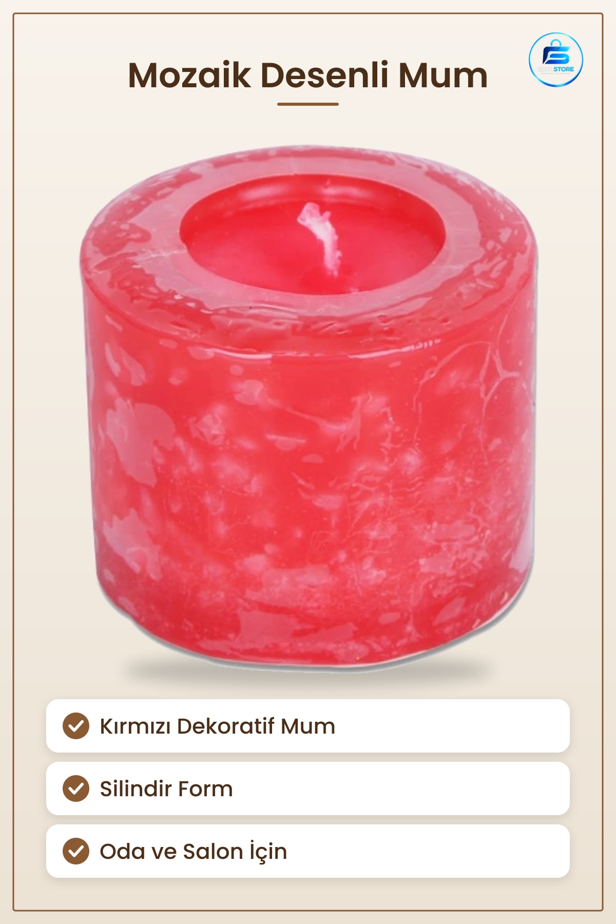 Küçük Mozaik Desenli Kırmızı Dekoratif Mum Ev Dekorasyonu İçin Oda Ve Salon Aydınlatması