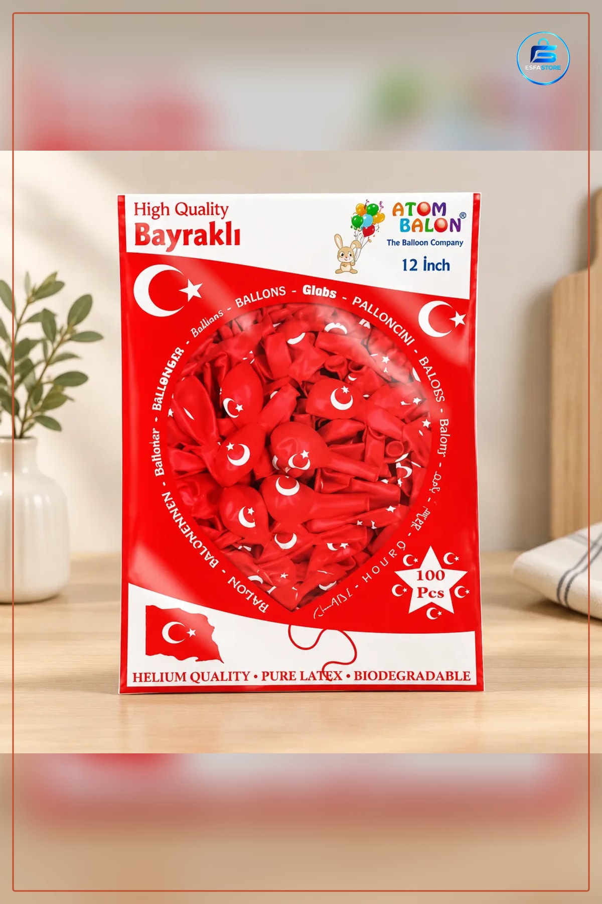 Türk Bayrağı Baskılı Balon 100'lü Lateks Parti Malzemesi Kutlama ve Etkinlik Süslemesi