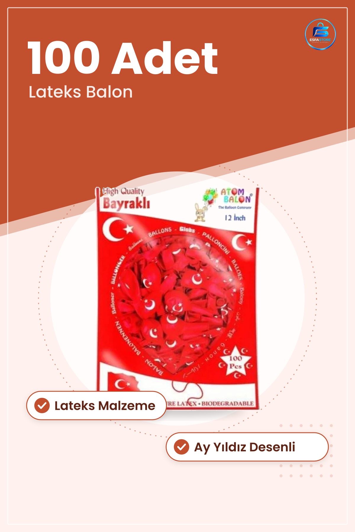 Türk Bayrağı Baskılı Balon 100'lü Lateks Parti Malzemesi Kutlama ve Etkinlik Süslemesi