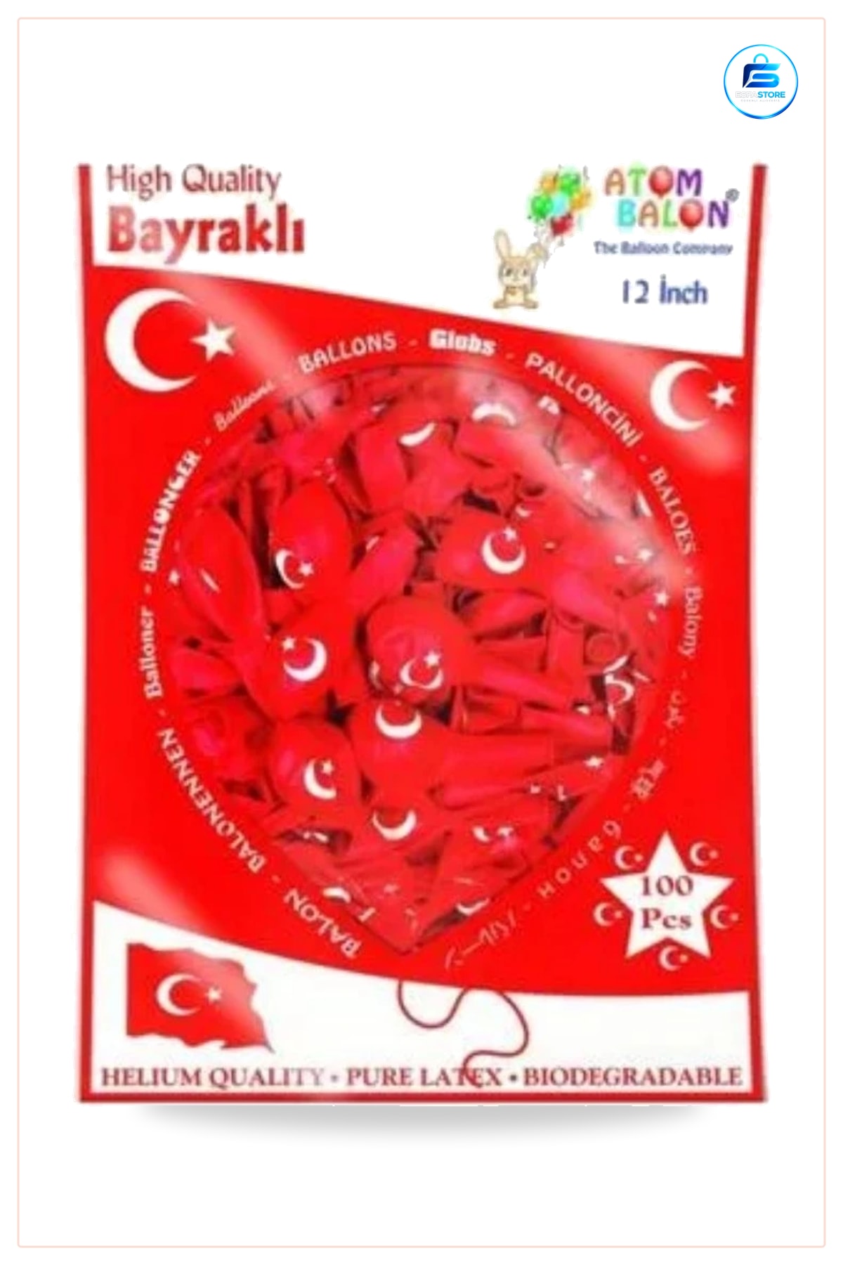 Türk Bayrağı Baskılı Balon 100'lü Lateks Parti Malzemesi Kutlama ve Etkinlik Süslemesi