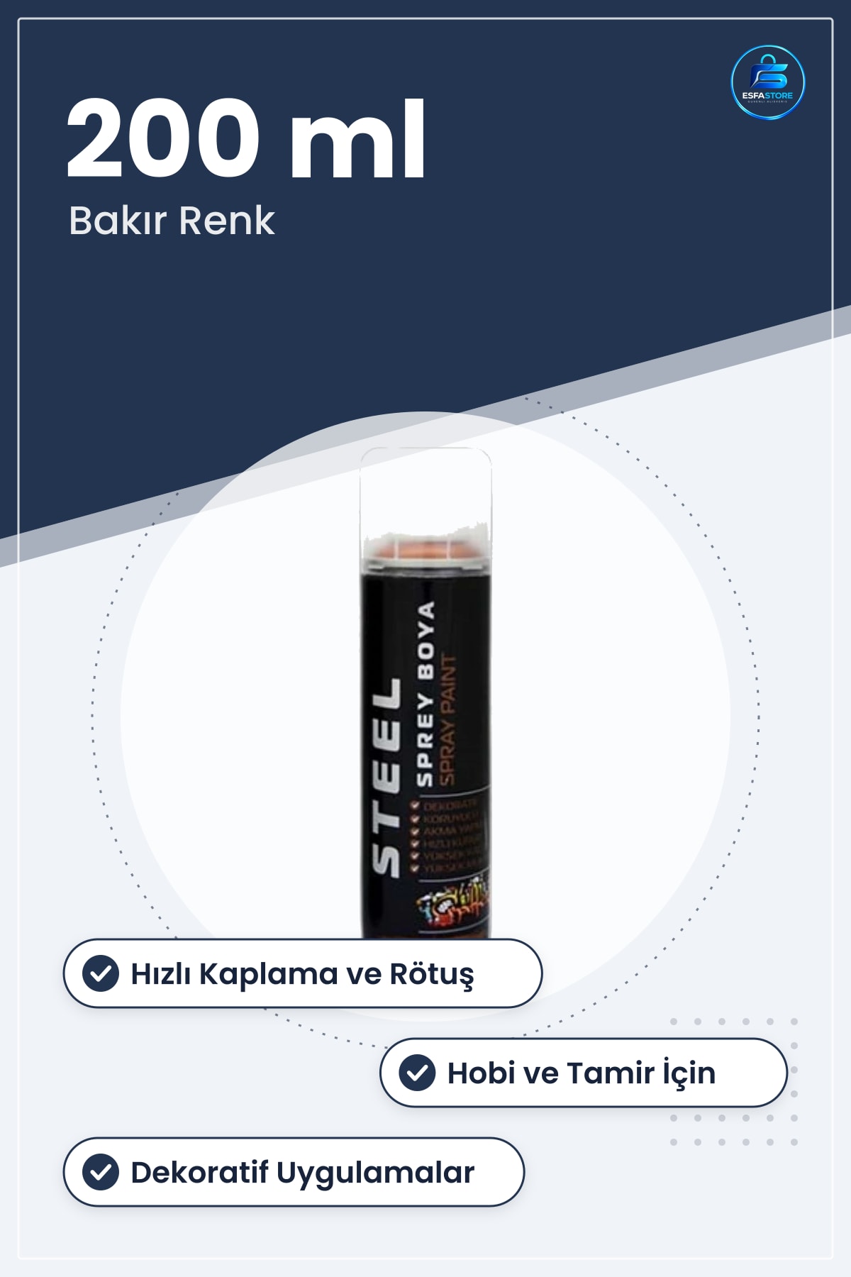 Sprey Boya Bakır 200 ml Dekoratif Yüzey Boyası Hızlı Kuruyan Hobi Tamir Ev Dekorasyon Malzemesi