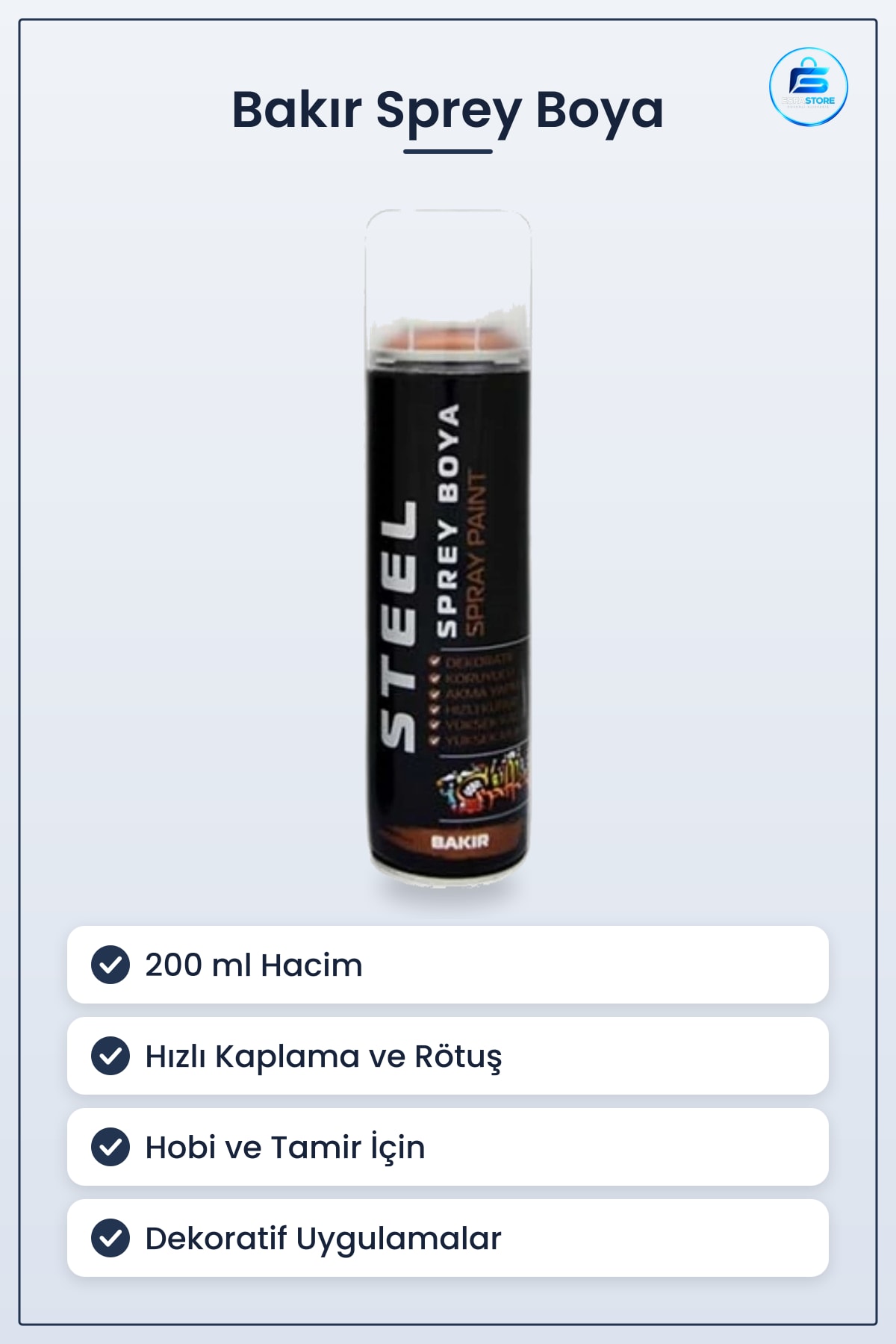 Sprey Boya Bakır 200 ml Dekoratif Yüzey Boyası Hızlı Kuruyan Hobi Tamir Ev Dekorasyon Malzemesi