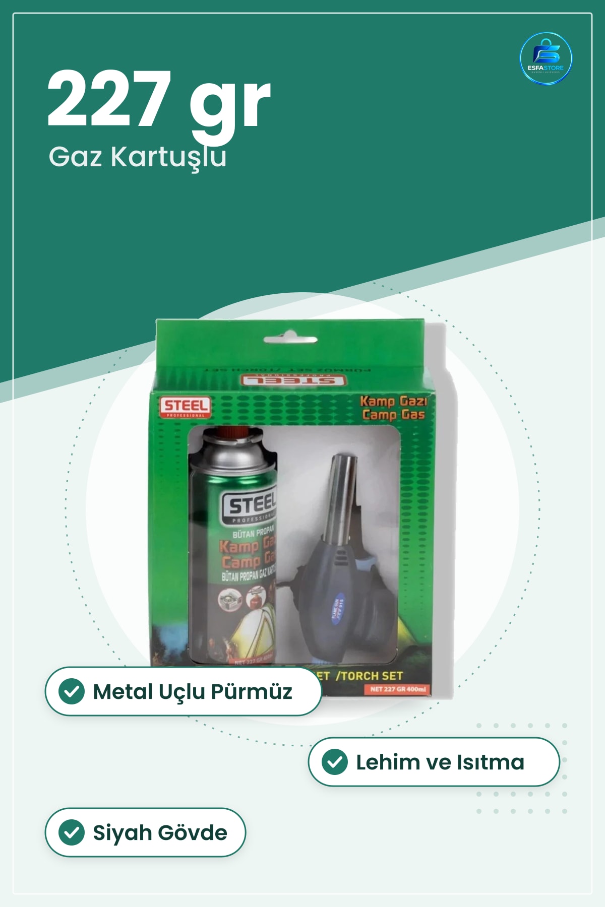 Pürmüz Seti Kamp Çakmağı Metal Uçlu Bütanlı Gaz Kartuşlu 227 gr Lehim Isıtma Torch Set