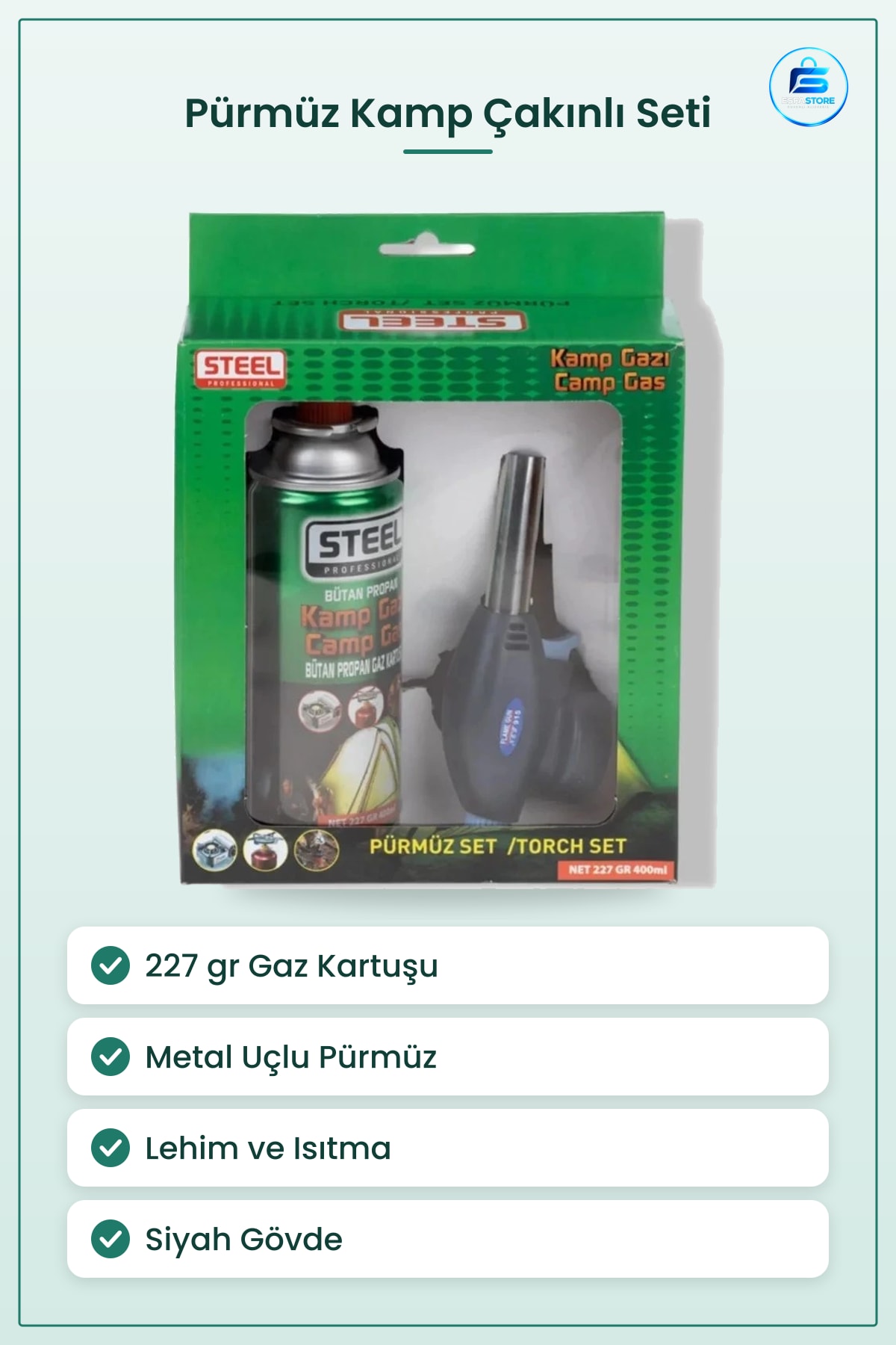 Pürmüz Seti Kamp Çakmağı Metal Uçlu Bütanlı Gaz Kartuşlu 227 gr Lehim Isıtma Torch Set