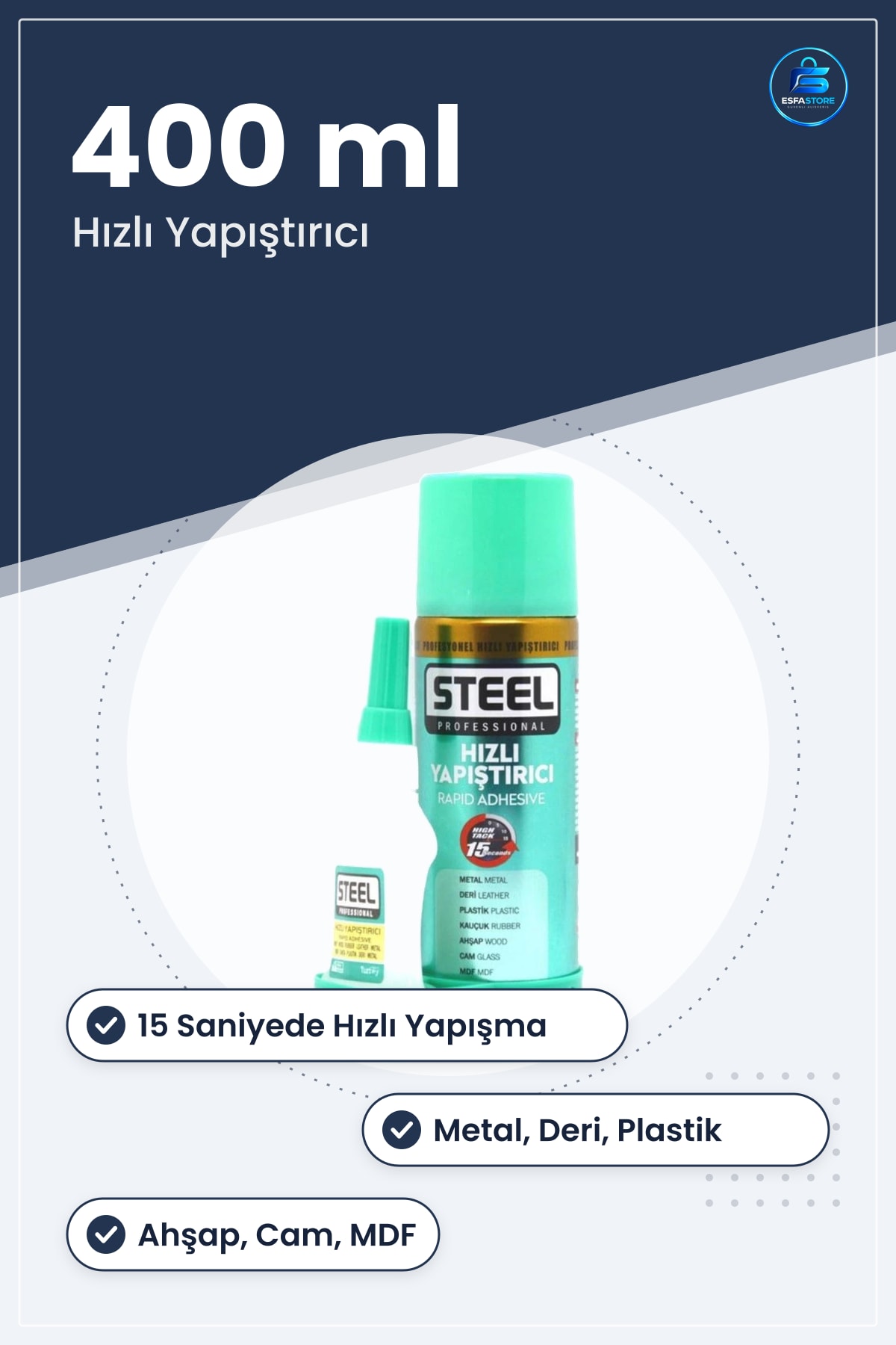 Hızlı Yapıştırıcı 400 ml Metal Deri Plastik Kauçuk Ahşap Cam MDF Ev Atölye Hırdavat